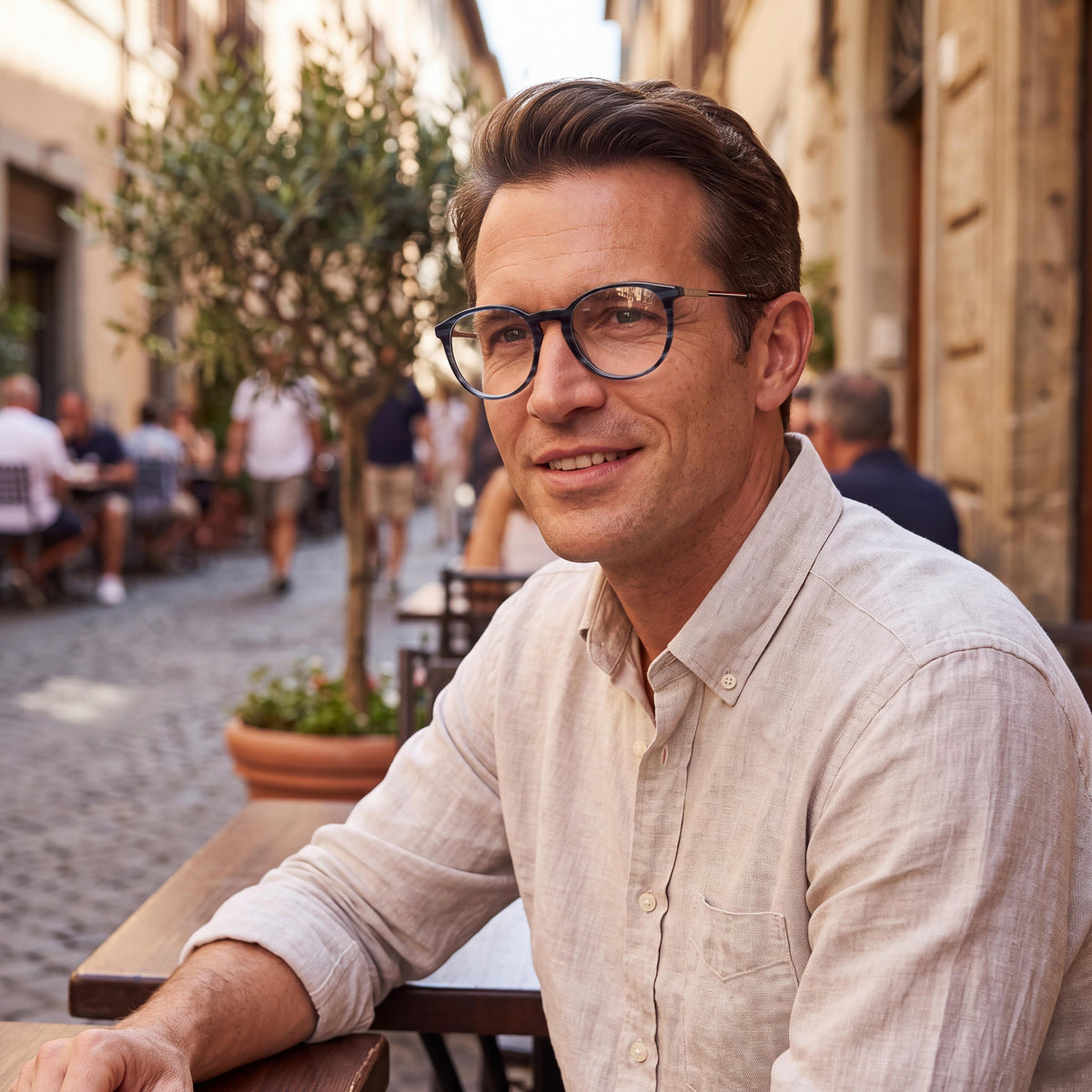Gafas para hombre GANT Ga3259 con montura de plástico a rayas azules y lentes de policarbonato de 52 mm, Photo 4