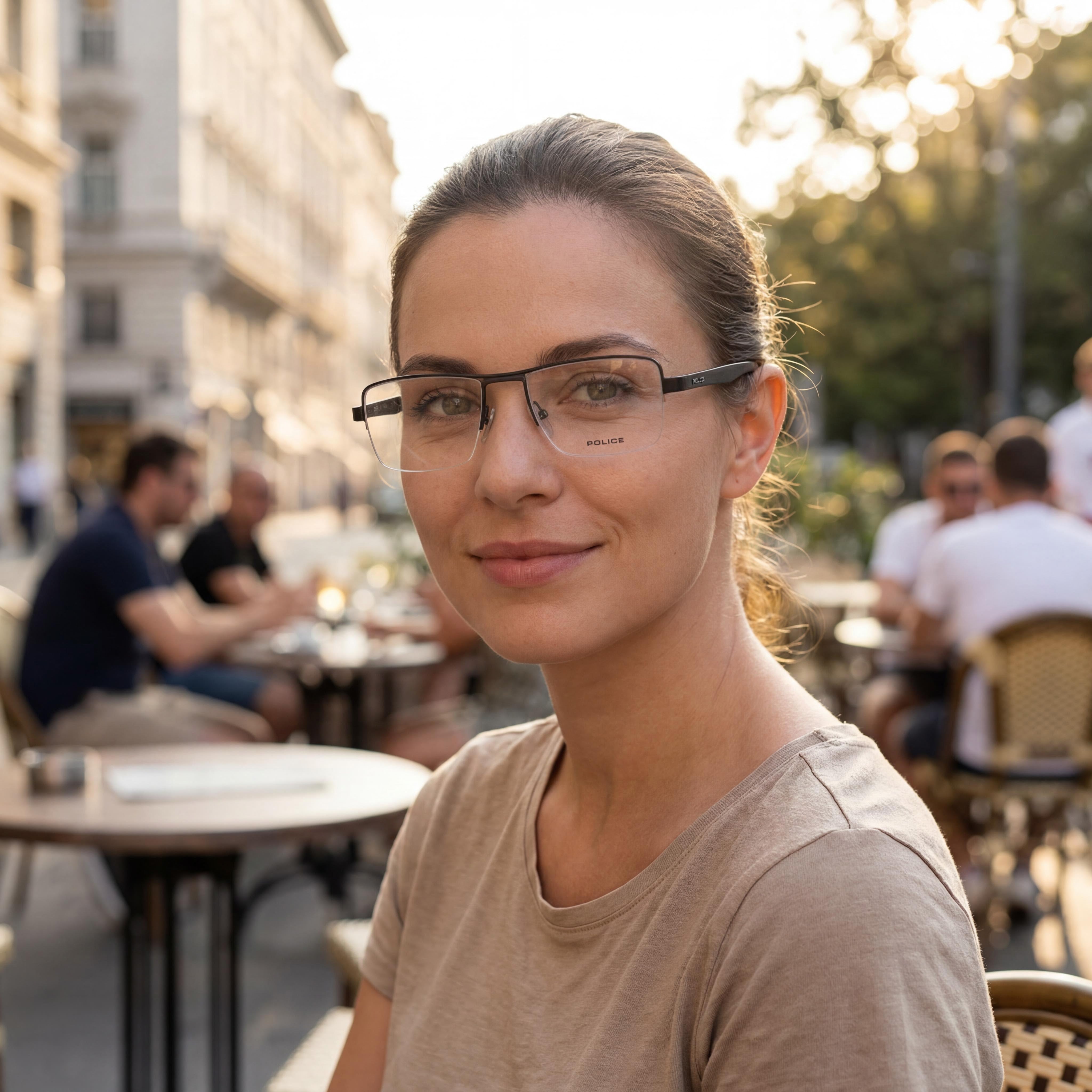 Police Modern Unisex Black Acetate + Metal Rectangle Semi Rimless Frame Eyeglasses with Clear Polycarbonate Lenses 52, Photo 4