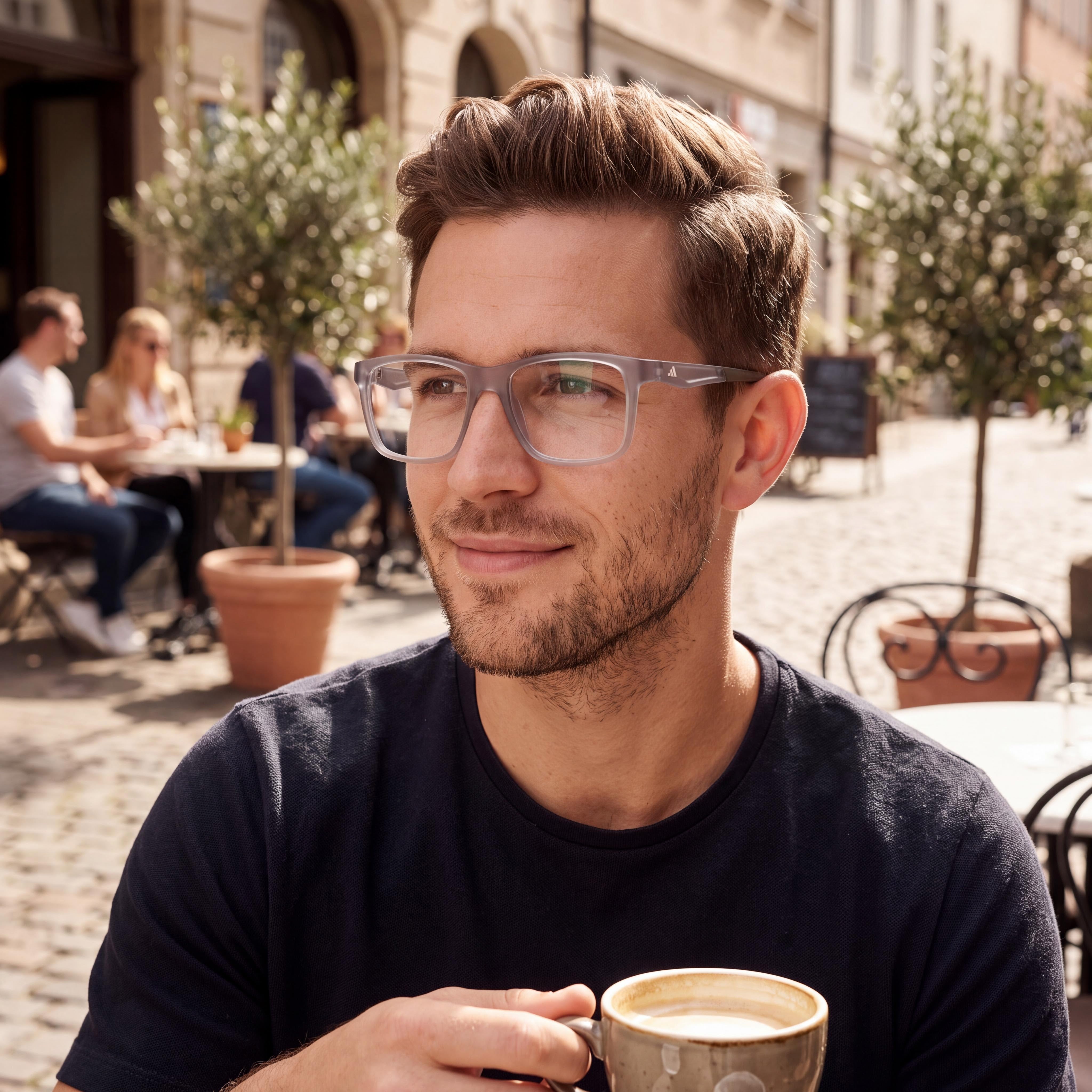 adidas SP5103 Men's Eyewear with Injected Matte Grey Frame and Transparent Non- Lenses, Size 55-18-140, Photo 4