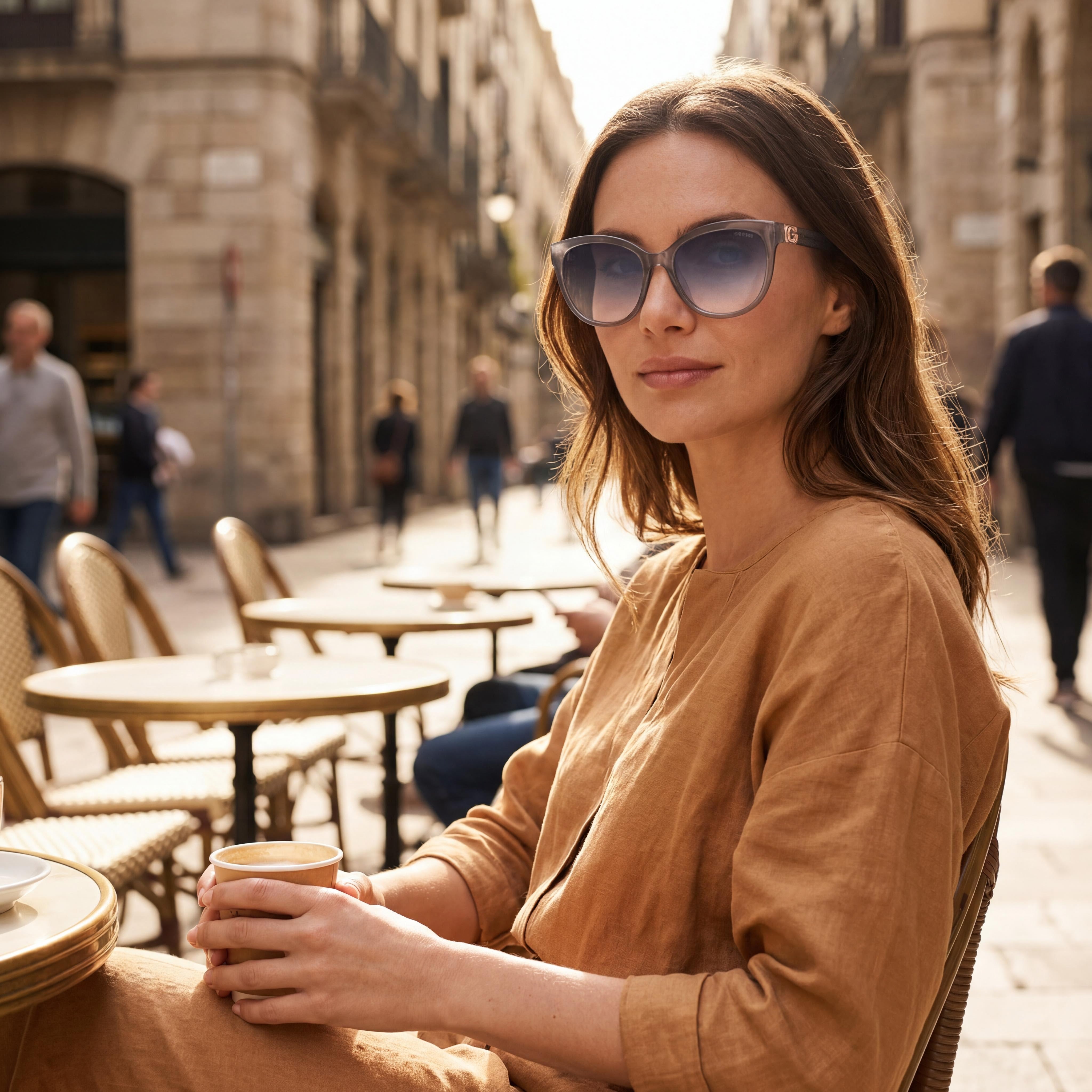 GUESS Modern Women's Grey Injected Cat-Eye UV Protected Sunglasses with Grey Gradient Lenses 56mm, Photo 6
