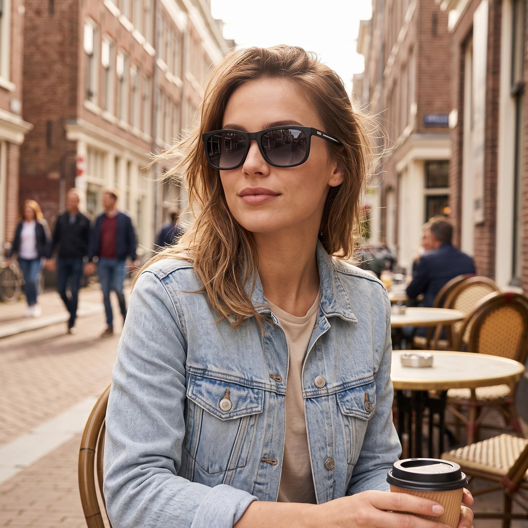 Gafas de sol Levi's modernas para mujer, montura de poliamida ecológica negra con lentes degradadas gris oscuro, ancho de lente de 56 mm, protección UV, Photo 6