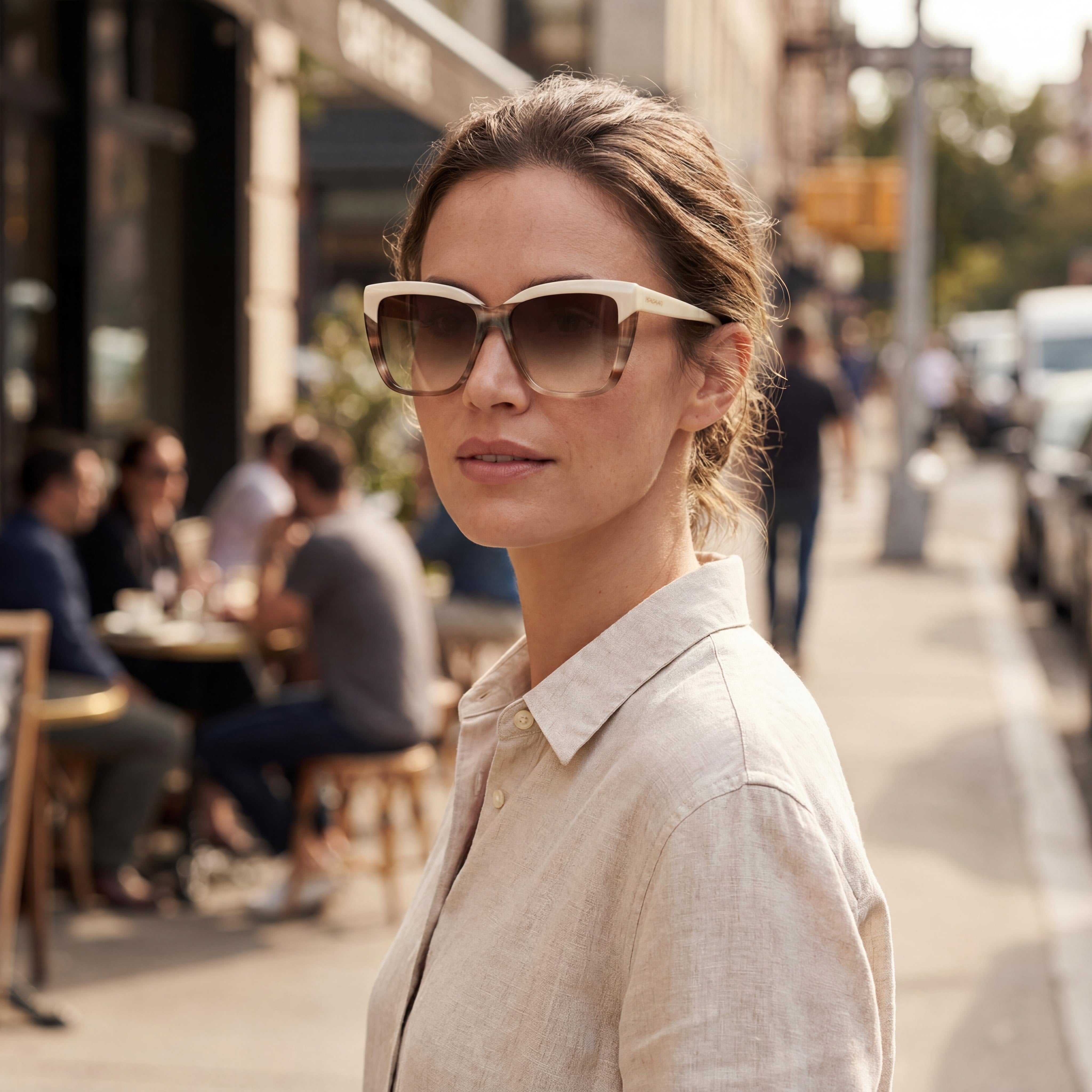 Ferragamo Sf1102s Women's Lightweight Acetate Sunglasses in Beige Striped Tortoise with UV 400 Protection, 58mm, Photo 5