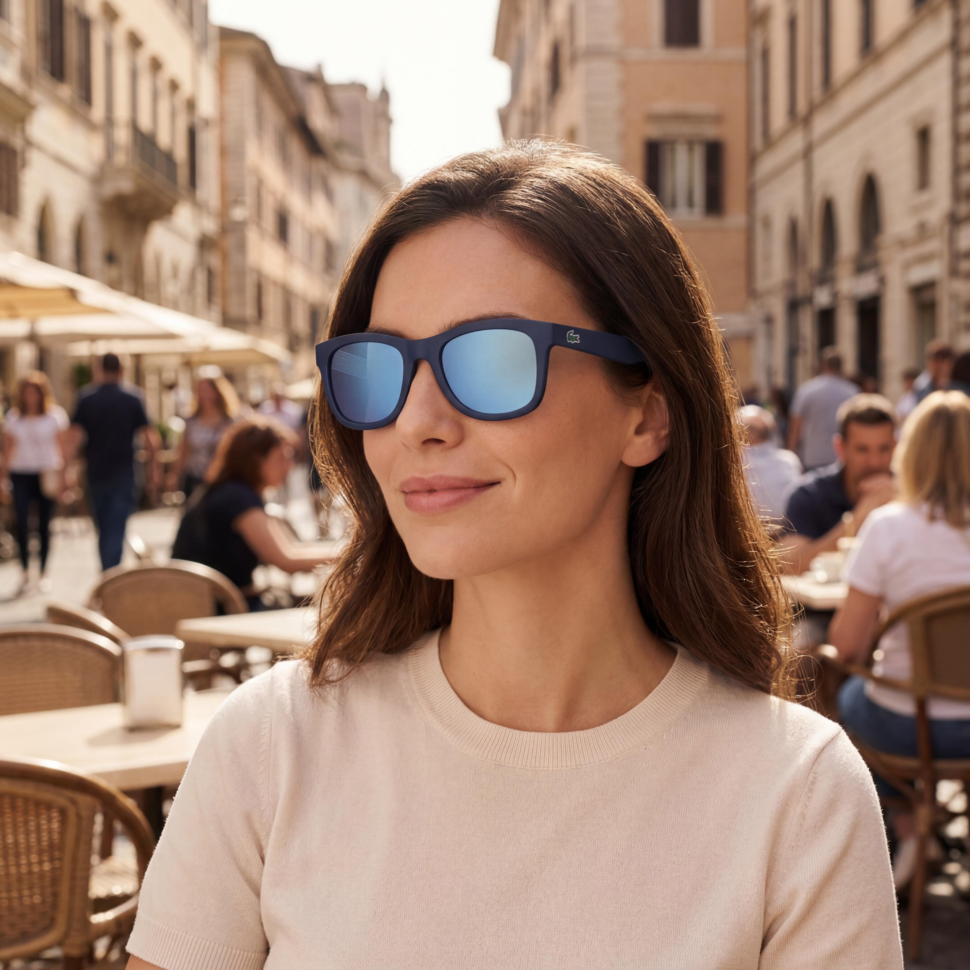 Gafas de sol Lacoste Classic unisex de plástico azul mate con protección UV y antirreflejos, talla 53-20-140, Photo 6
