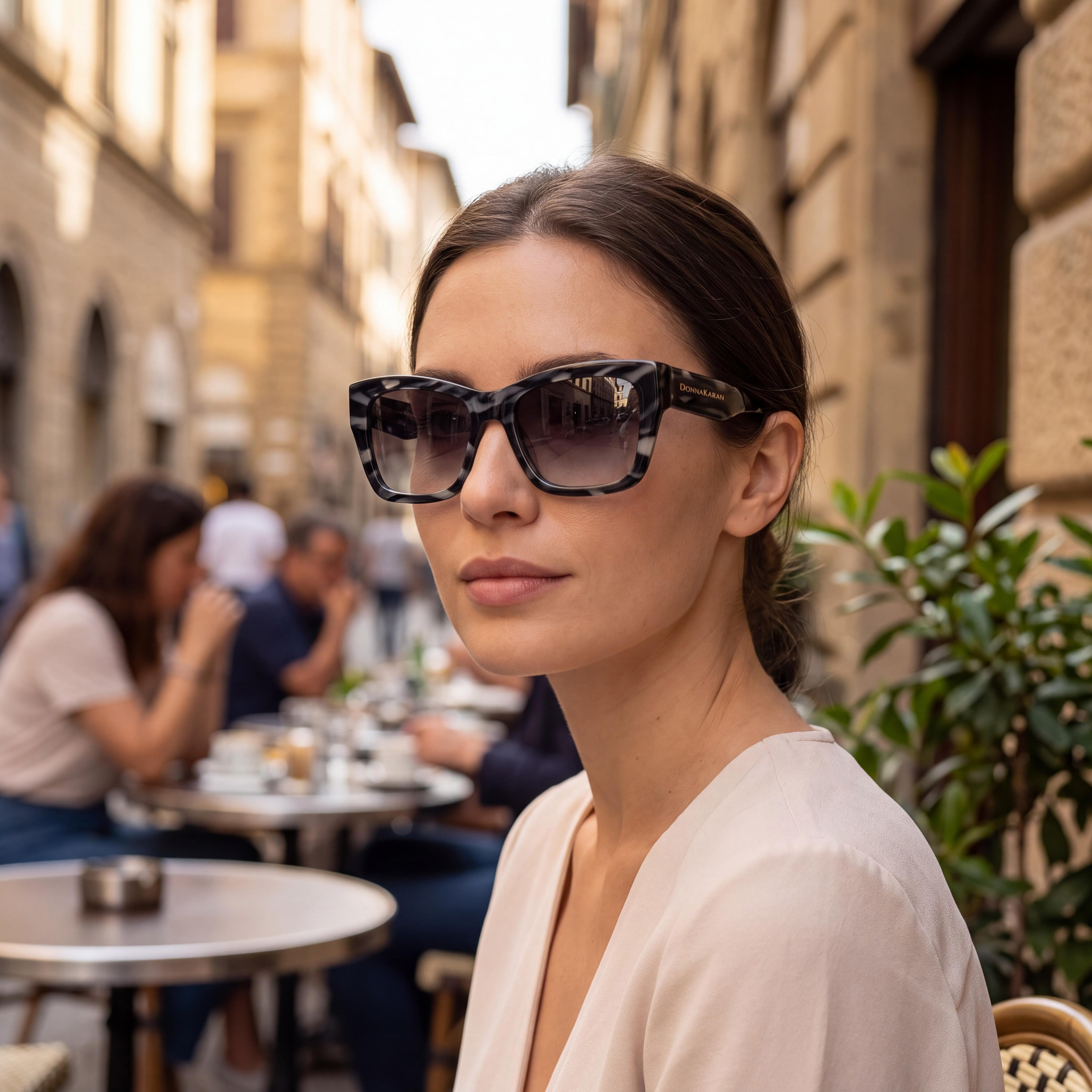 Donna Karan Women's Do519s Acetate Sunglasses with Grey Horn Frame and Smoke Gradient Lenses 55-19-140, Photo 4