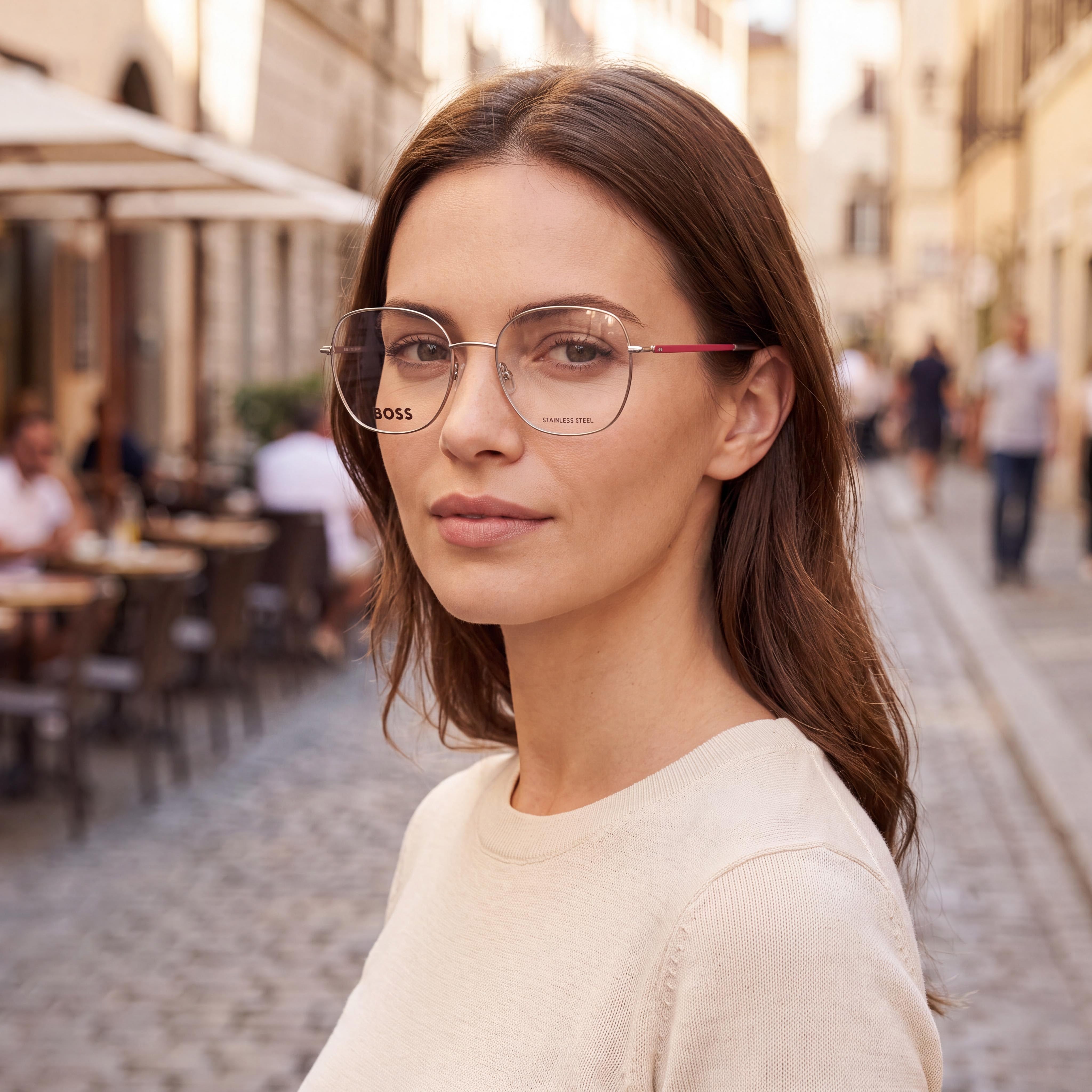 BOSS Audio Systems Women’s Modern Alloy Steel Silver Pink Non-polarized Polycarbonate Eyeglasses 52mm, Photo 5