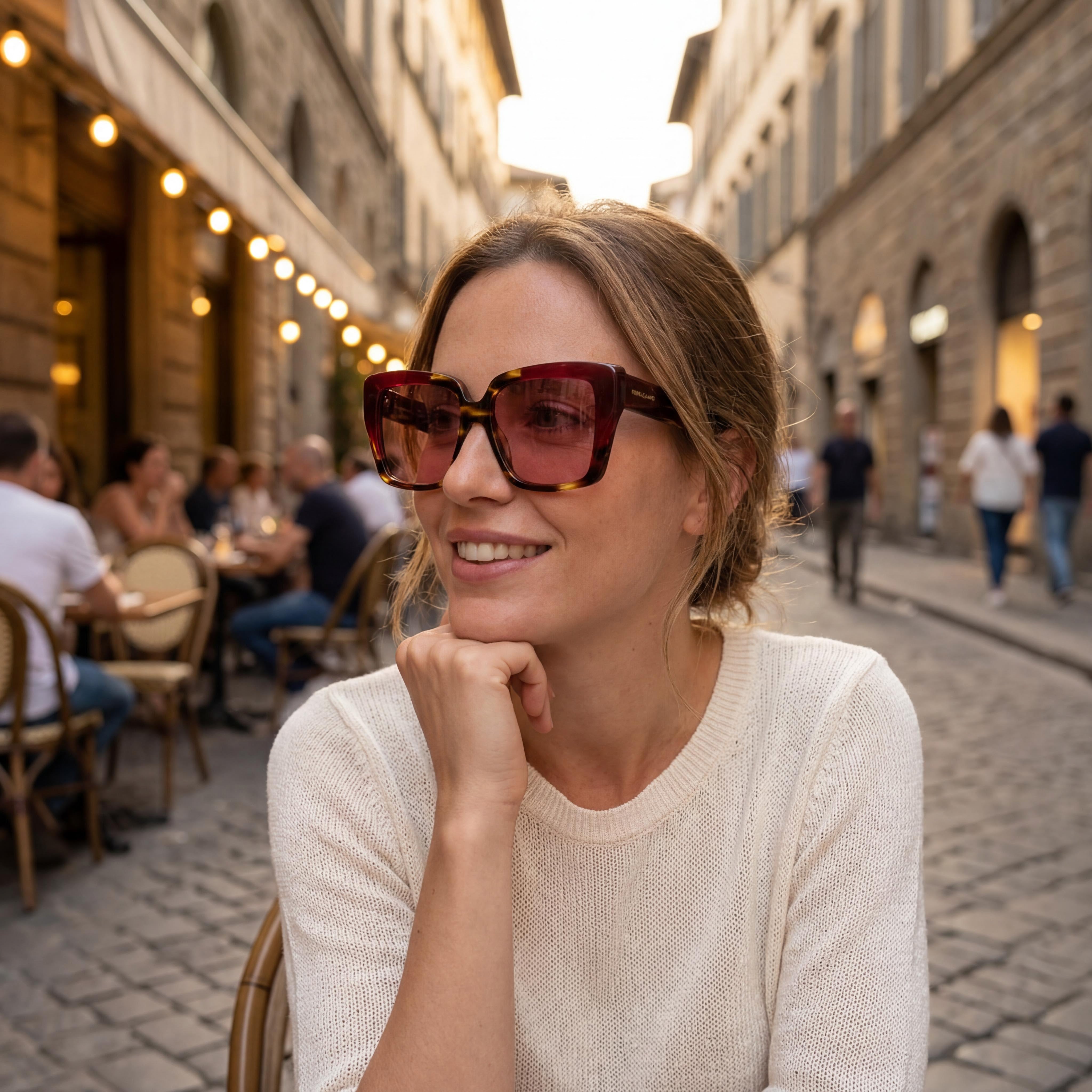 Gafas de sol Salvatore Ferragamo Sf1060sn para mujer, montura de acetato a rayas marrón/morado, protección UV, policarbonato no polarizado, 55mm, Photo 6