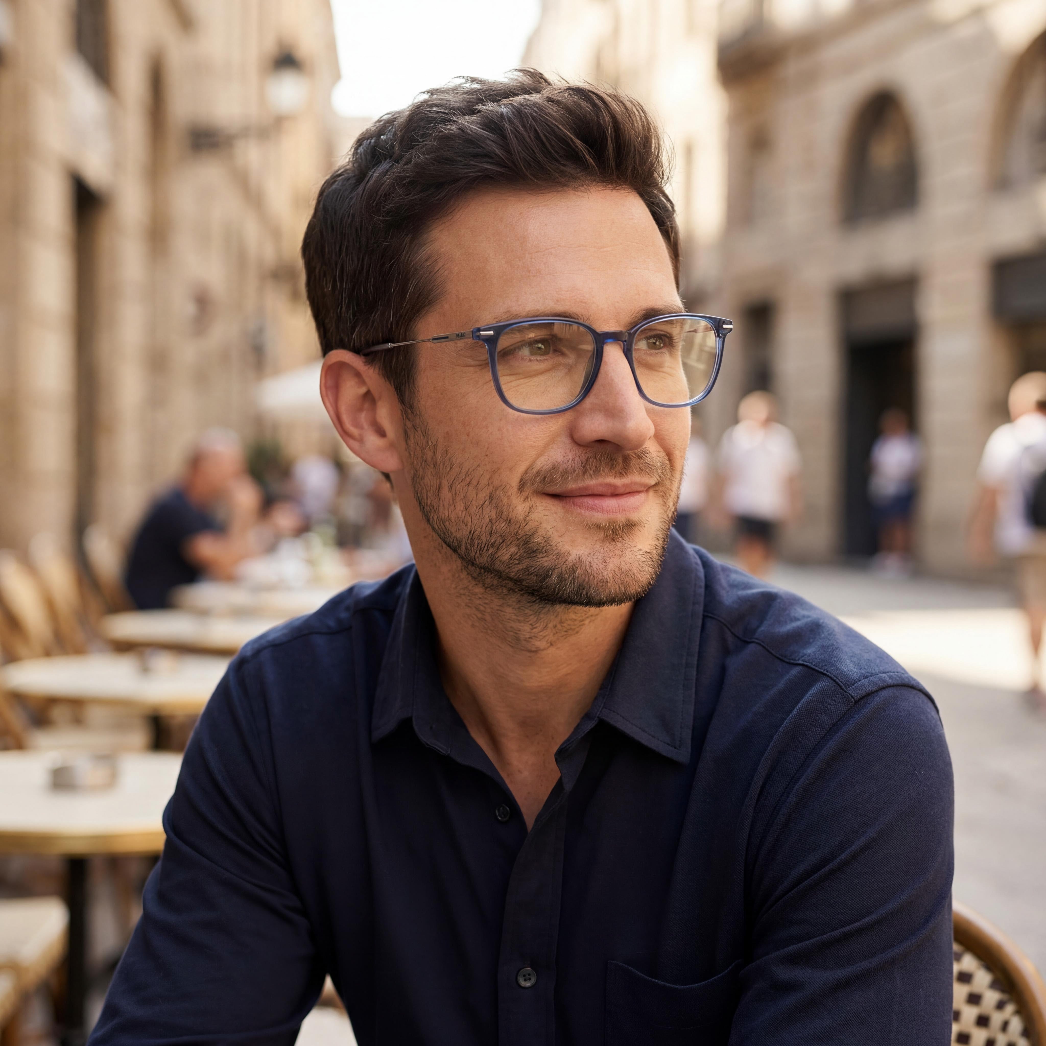 Gafas graduadas HUGO Modern para hombre, de magnesio azul, con lentes transparentes de demostración y ancho de 54 mm., Photo 4