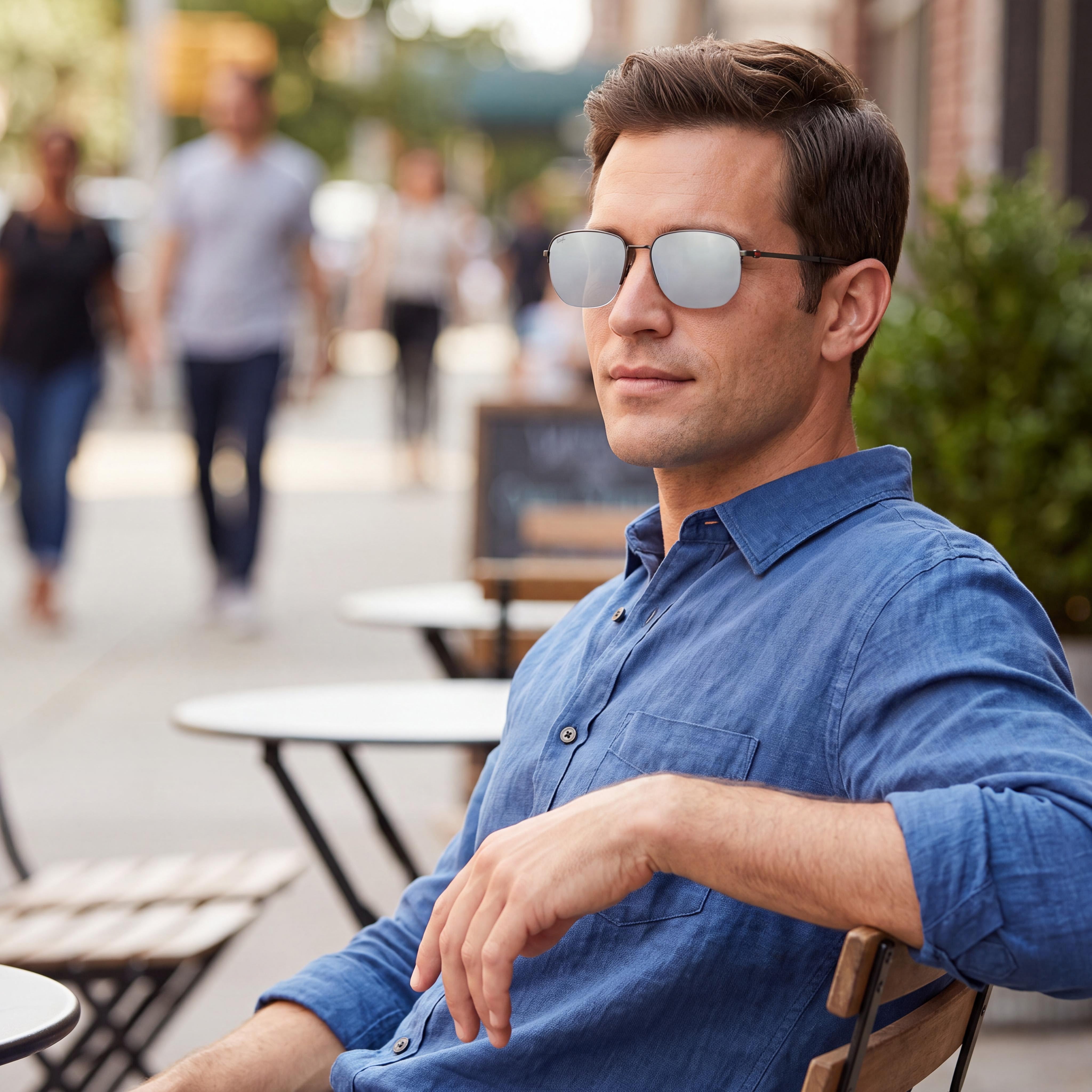 Gafas de sol de hombre Hugo Boss Boss 1538/F/Sk de acetato mate, montura rutenio oscuro/plateado, lentes plateadas con protección UV, 57 mm, Photo 6