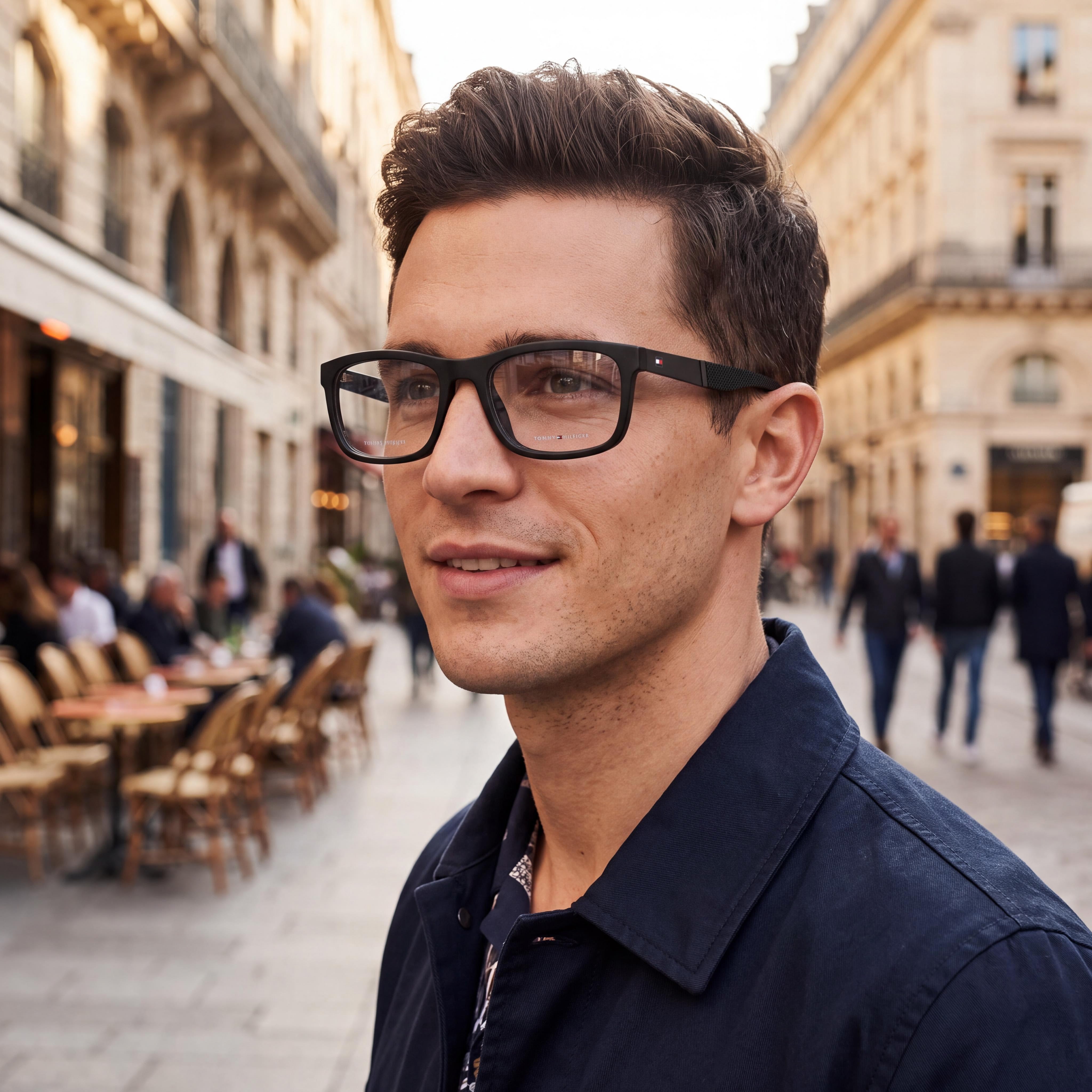 Tommy Hilfiger Th 1522 Men’s Black Rubber Frame Rectangular Clear Plastic Lens 54mm, Photo 6