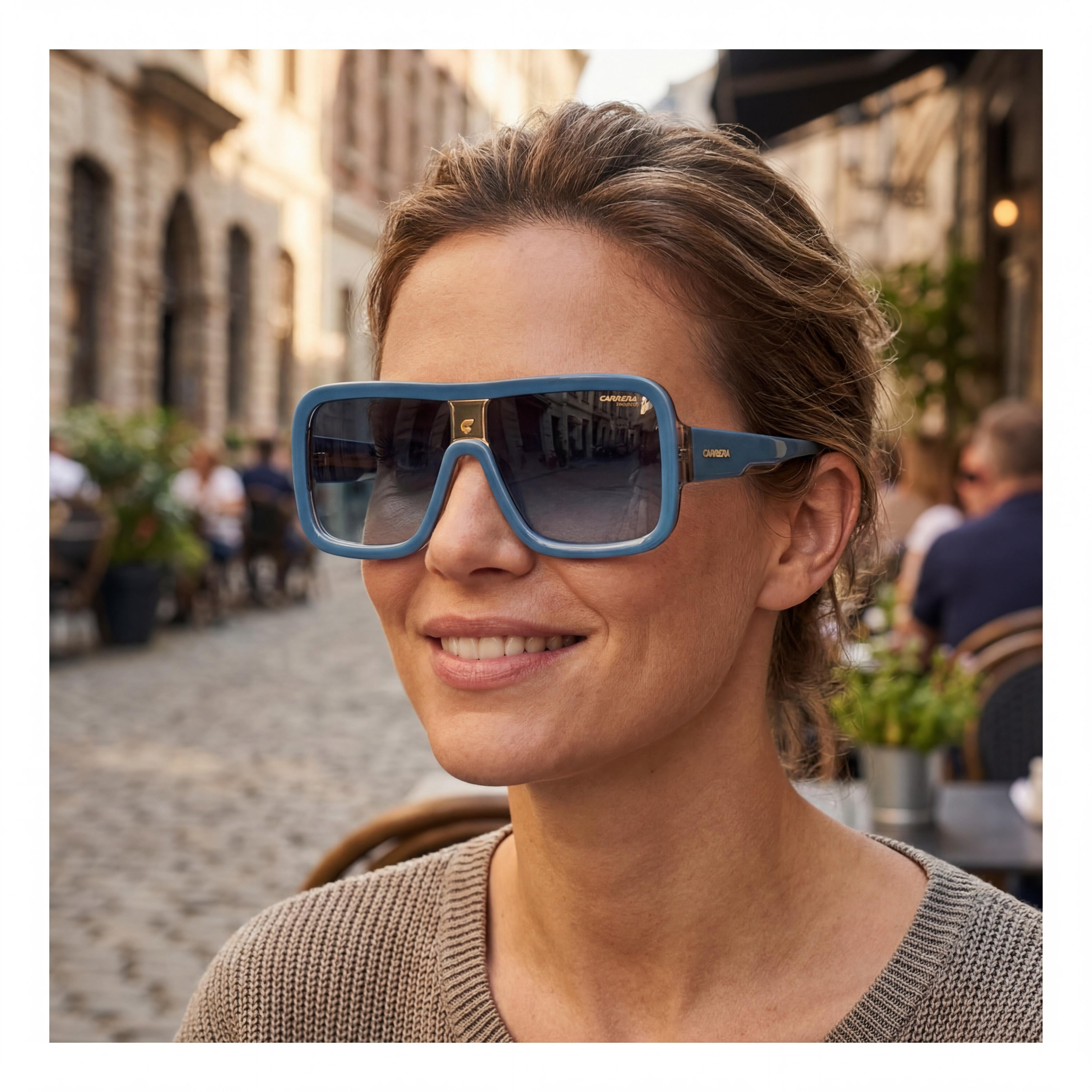 Gafas de sol Carrera Classic unisex con montura de acetato, color azul, beige y gris oscuro, lentes en gris oscuro con protección UV de 62 mm., Photo 4