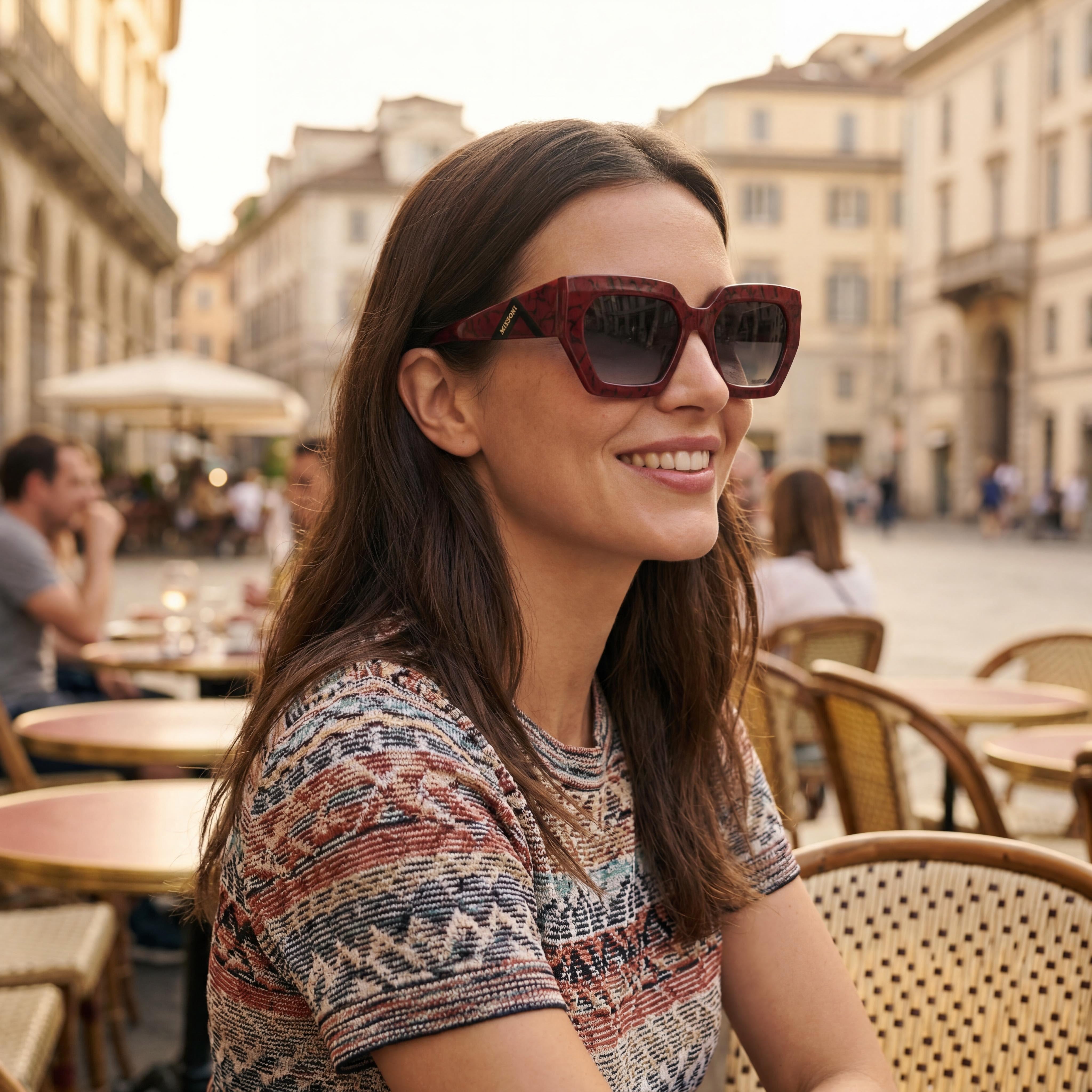 Gafas de sol informales de acetato M Missoni MIS 0170/S para mujer, montura roja mármol, lentes degradadas gris oscuro, 55 mm, Photo 6