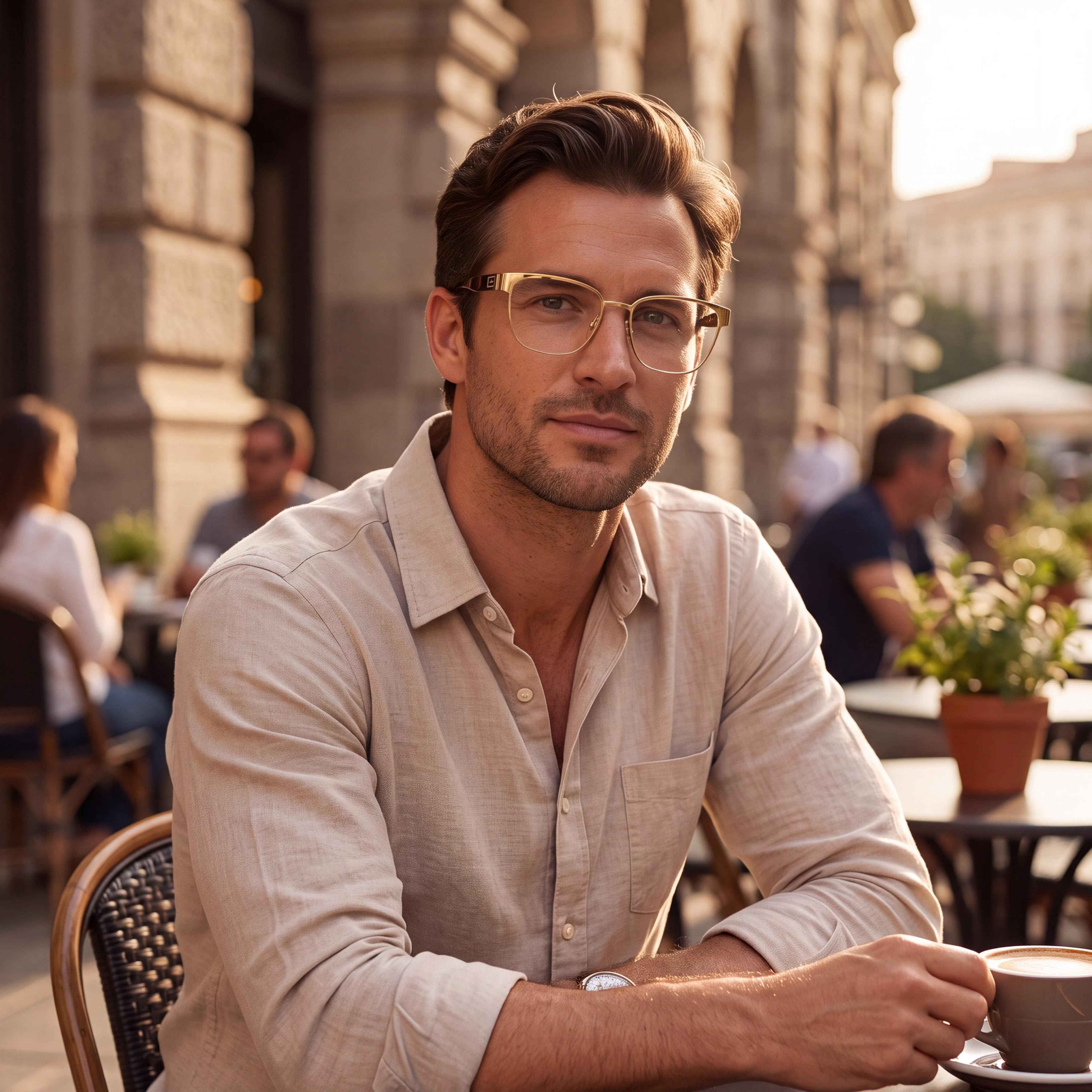 Versace Ve 1264 Men's Gold Havana Metal Frame Browline Full Rim Square Eyeglasses 54mm Lens Width, Bridge 18mm, Photo 4