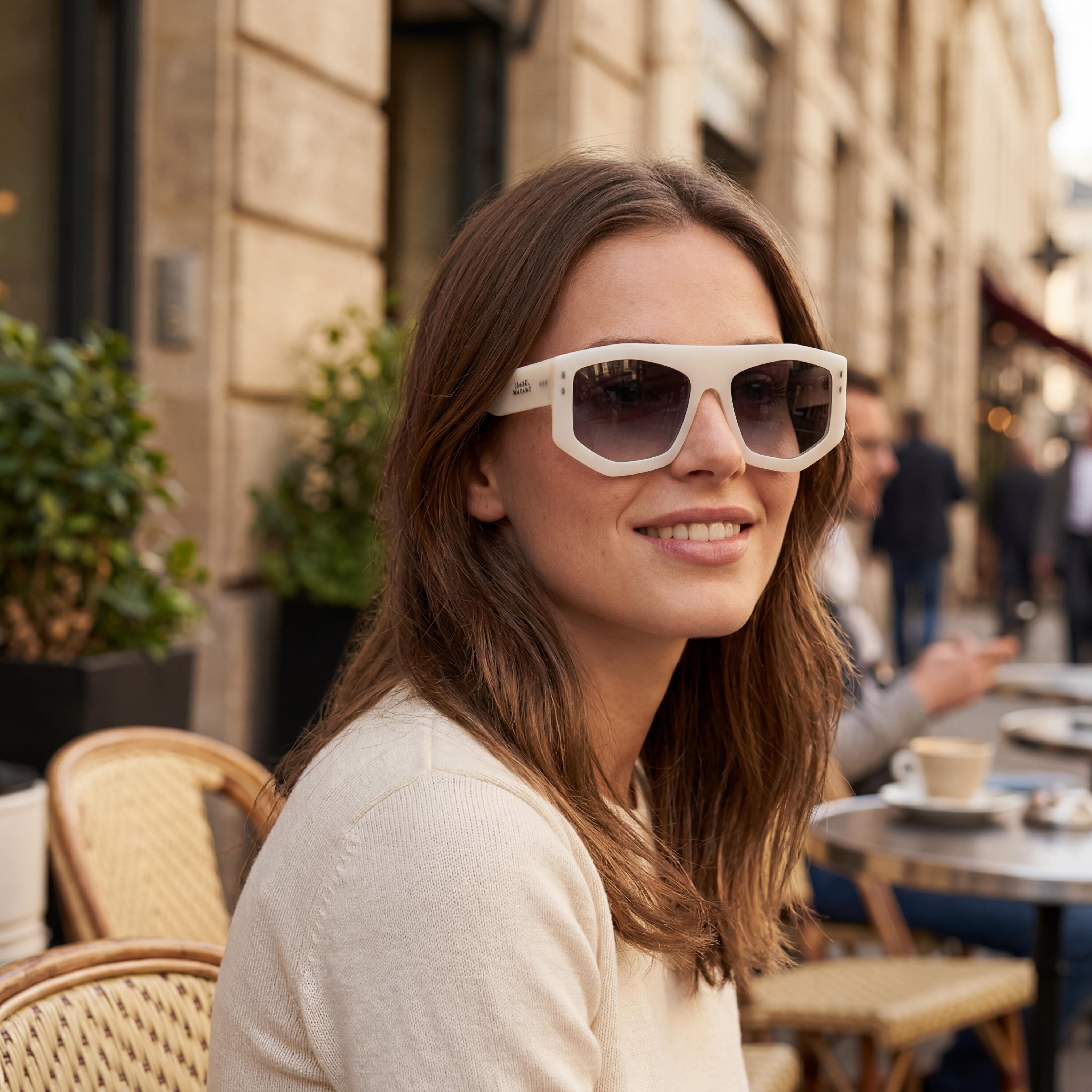 Isabel Marant Women's Trendy Acetate Sunglasses Pearled White Grey Frame 56-18-145 UV Protected, Photo 6