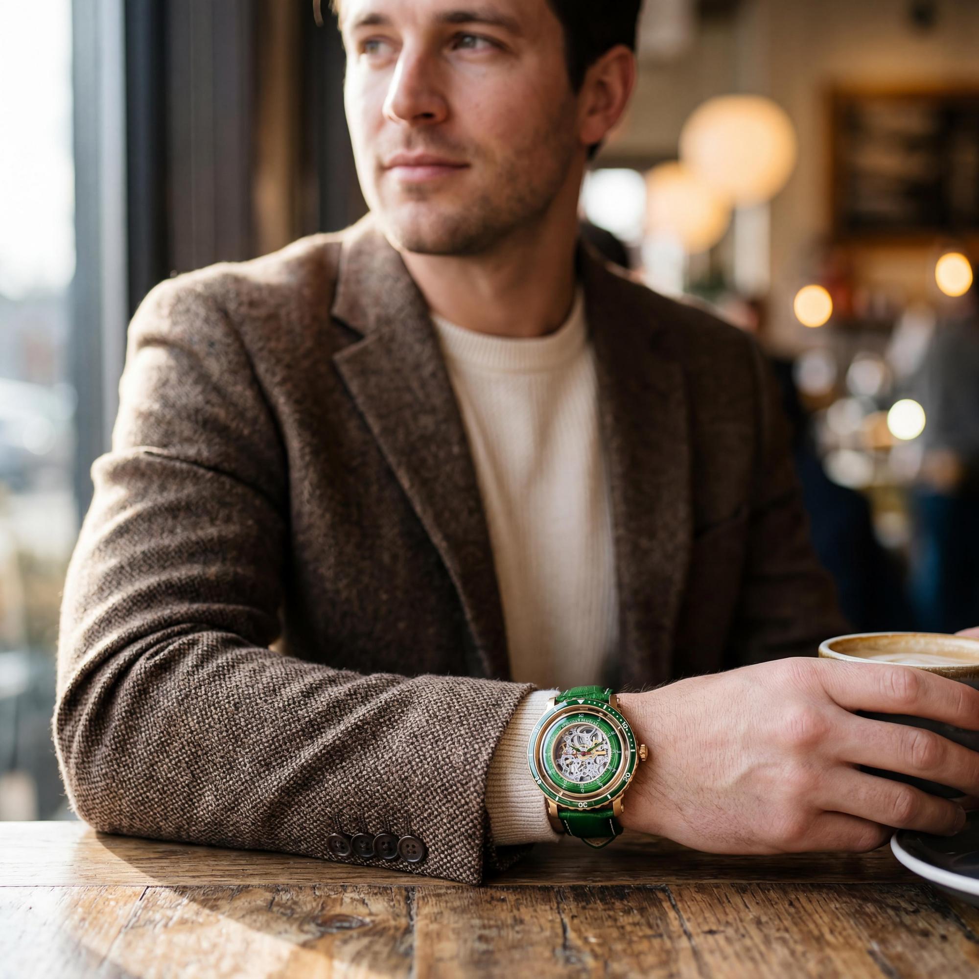 Christian Van Sant Men's Automatic Watch, Silver Stainless Steel Case, Silver Skeleton Dial, Leather Strap, Photo 4