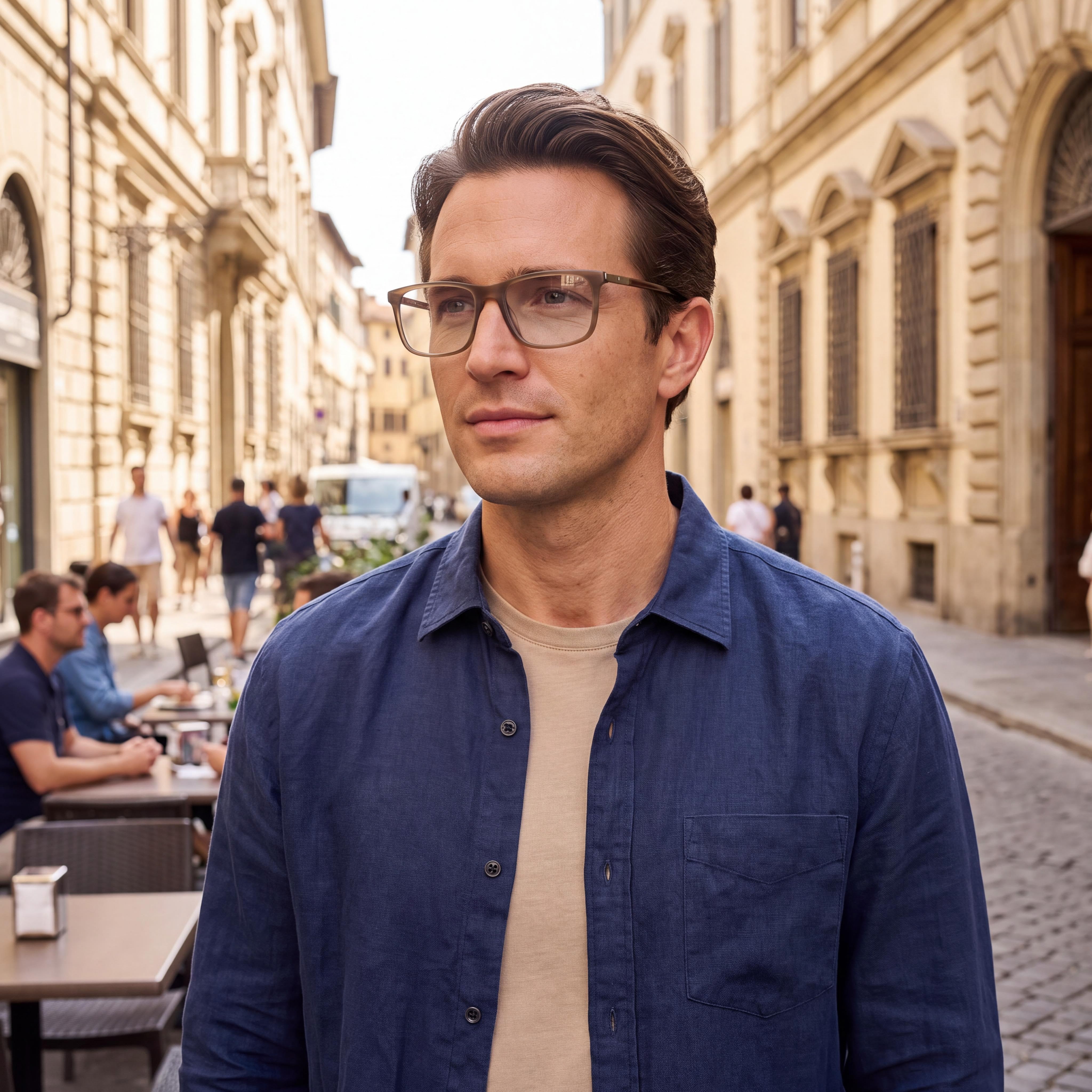 Monturas de Gafas para Hombre Kenneth Cole New York, Color Marrón Claro, con Lentes Transparentes de Demostración, Listas para Receta Personalizada, Photo 4