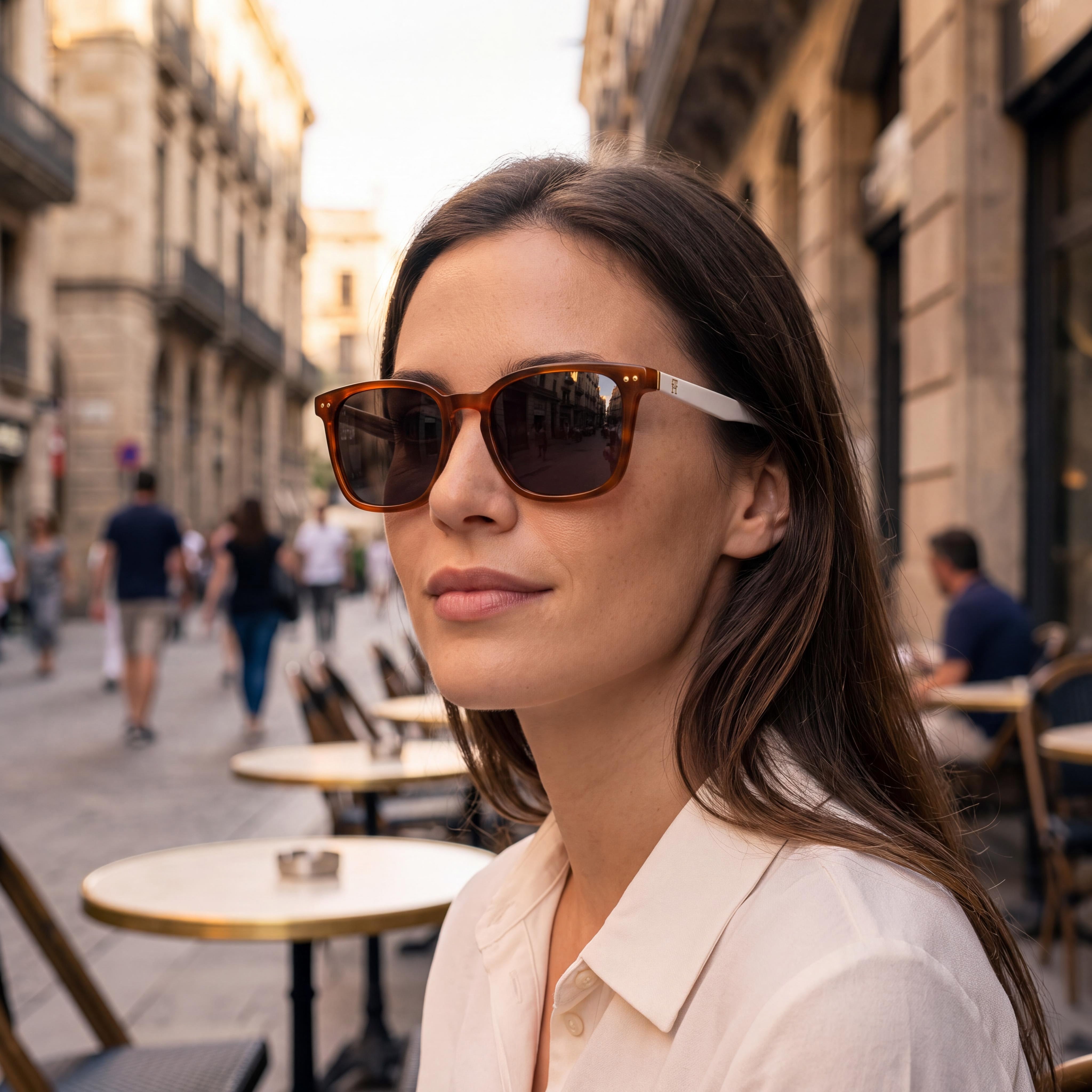 Gafas de sol ligeras Tommy Hilfiger para mujer Th 2158/S rectangulares de acetato en rojo habana con bisagra flexible 52 mm, Photo 4