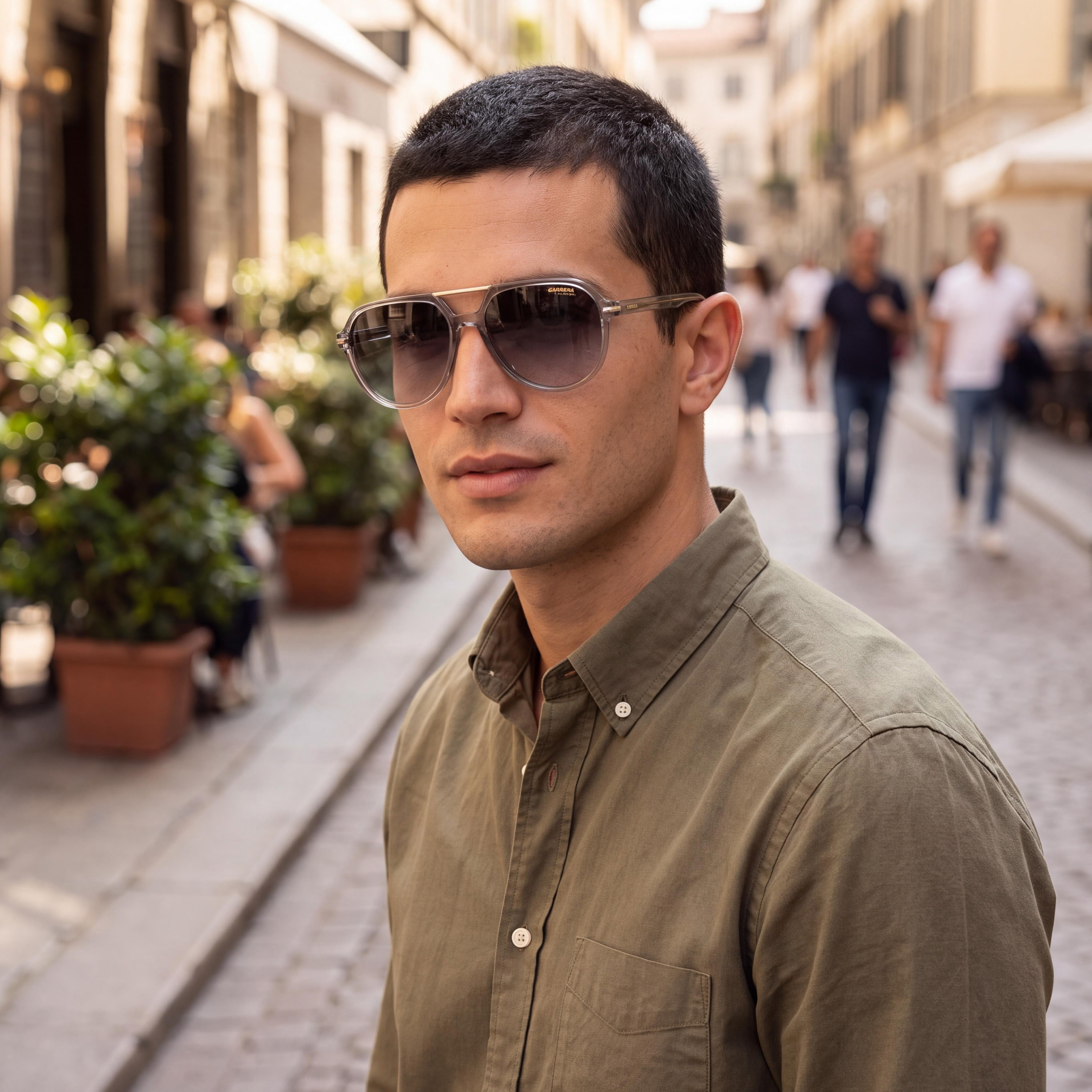 Gafas de sol Carrera Signature para hombre, de poliamida gris, sin polarizar, con cristales grises degradados y espejo dorado, protección UV 400, 58 mm, Photo 5