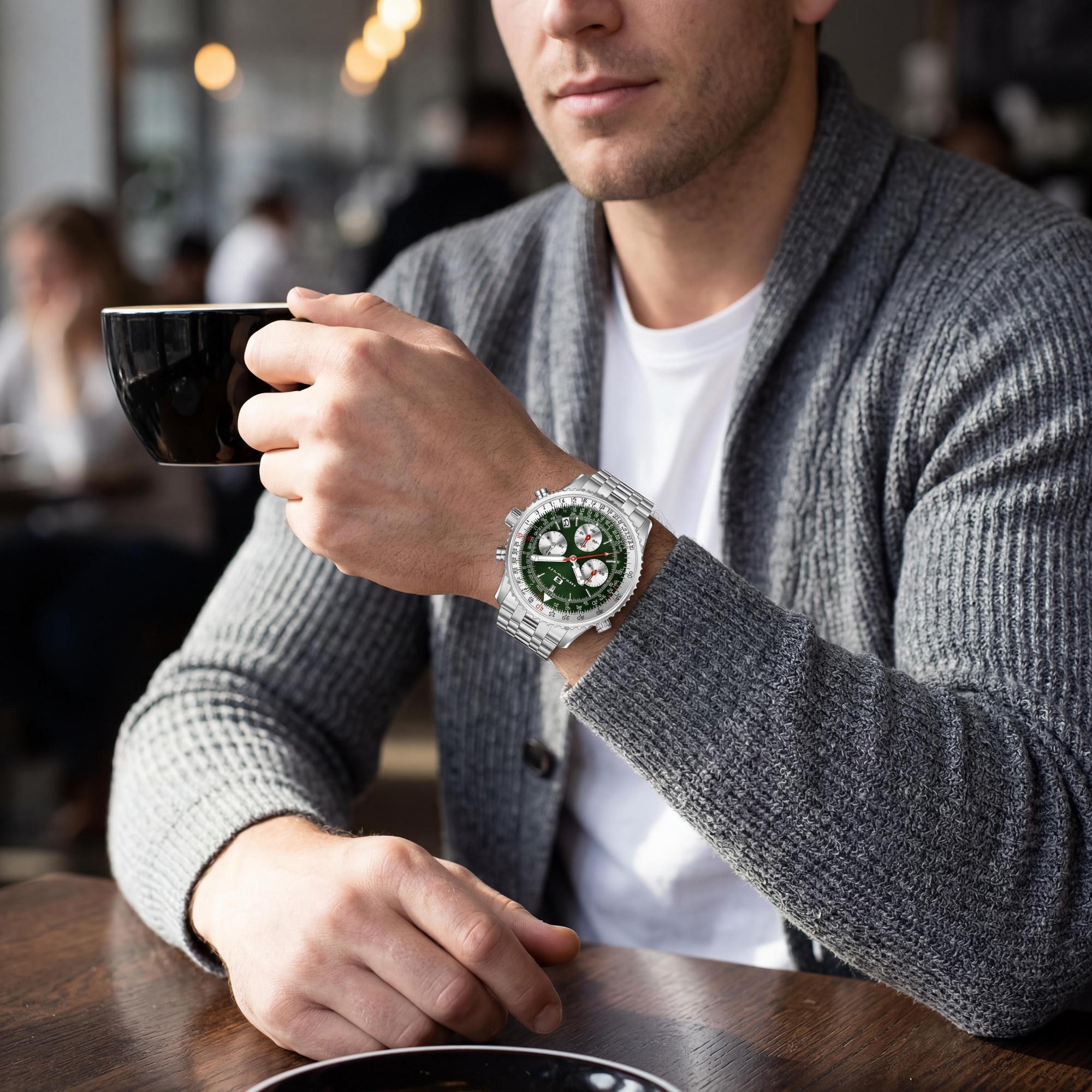 Reloj cronógrafo Oceanaut para hombre con esfera verde, caja y pulsera de acero inoxidable., Photo 4