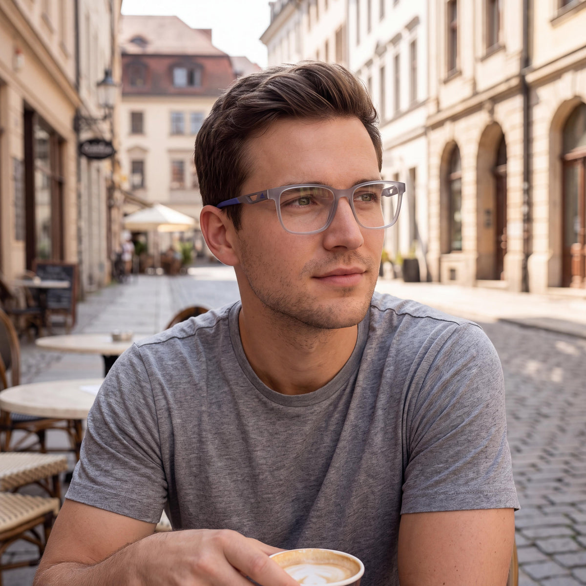 adidas Sport Men's Round Style Eyeglasses with a Grey Plastic Frame and Clear Plastic Lenses 58mm, Photo 4