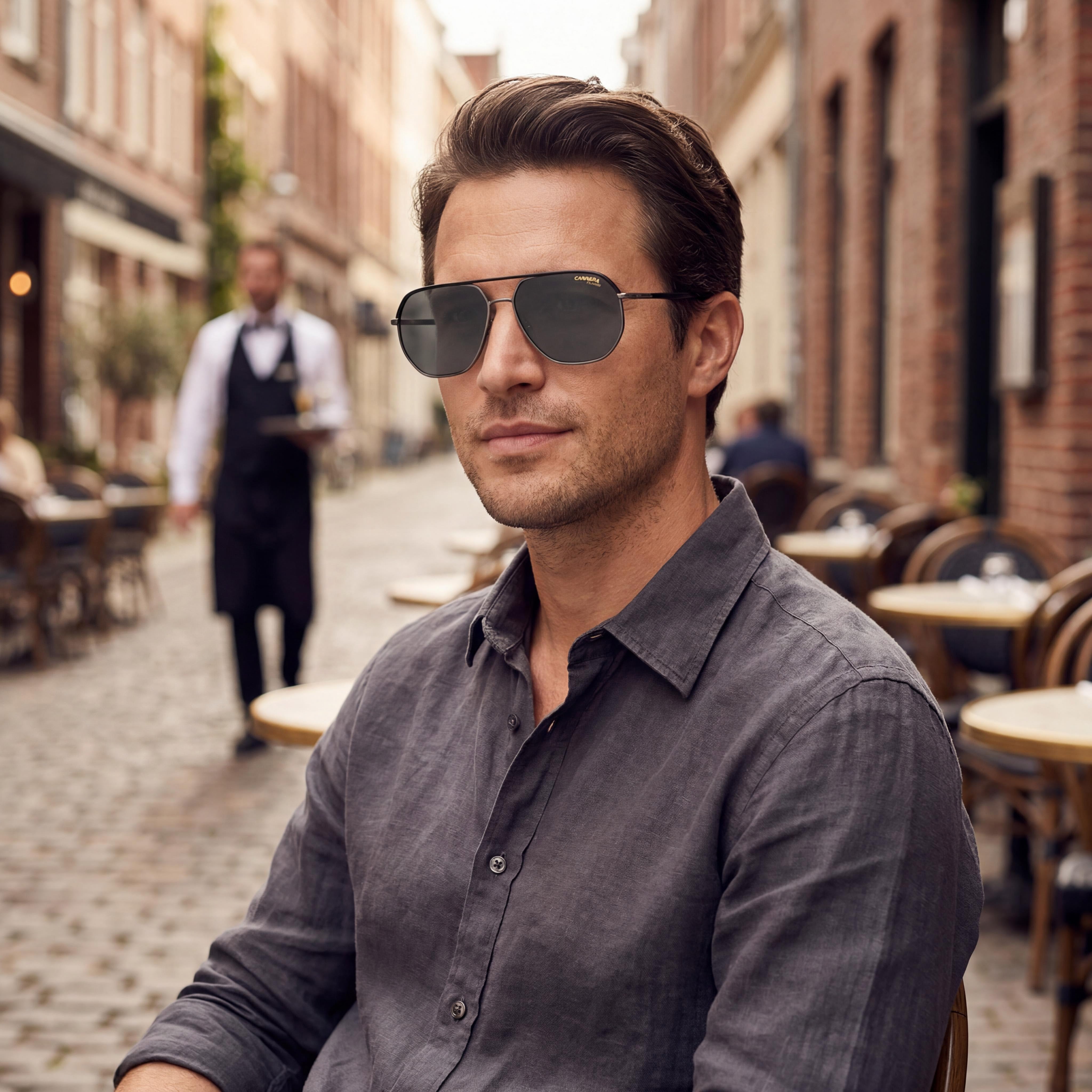 Carrera Classic Men's Metal Dark Ruthenium Square Solid Tint Glass Lens 59-15-145mm UV Protection Sunglasses, Photo 6