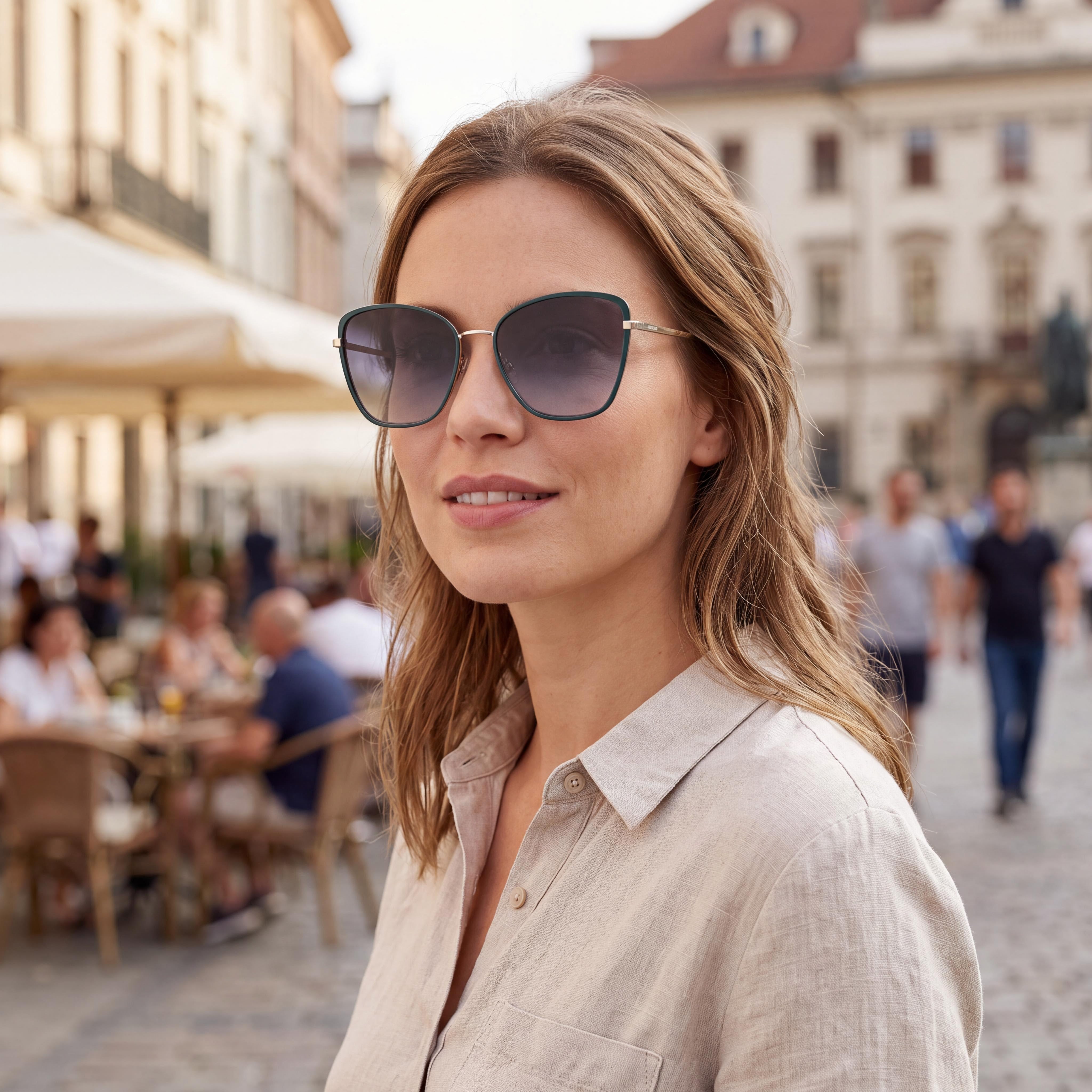 Fossil Retro/Vintage Women's Stainless Steel Green Dark Grey Frame Dark Grey Shaded UV Protected Sunglasses 56mm, Photo 4