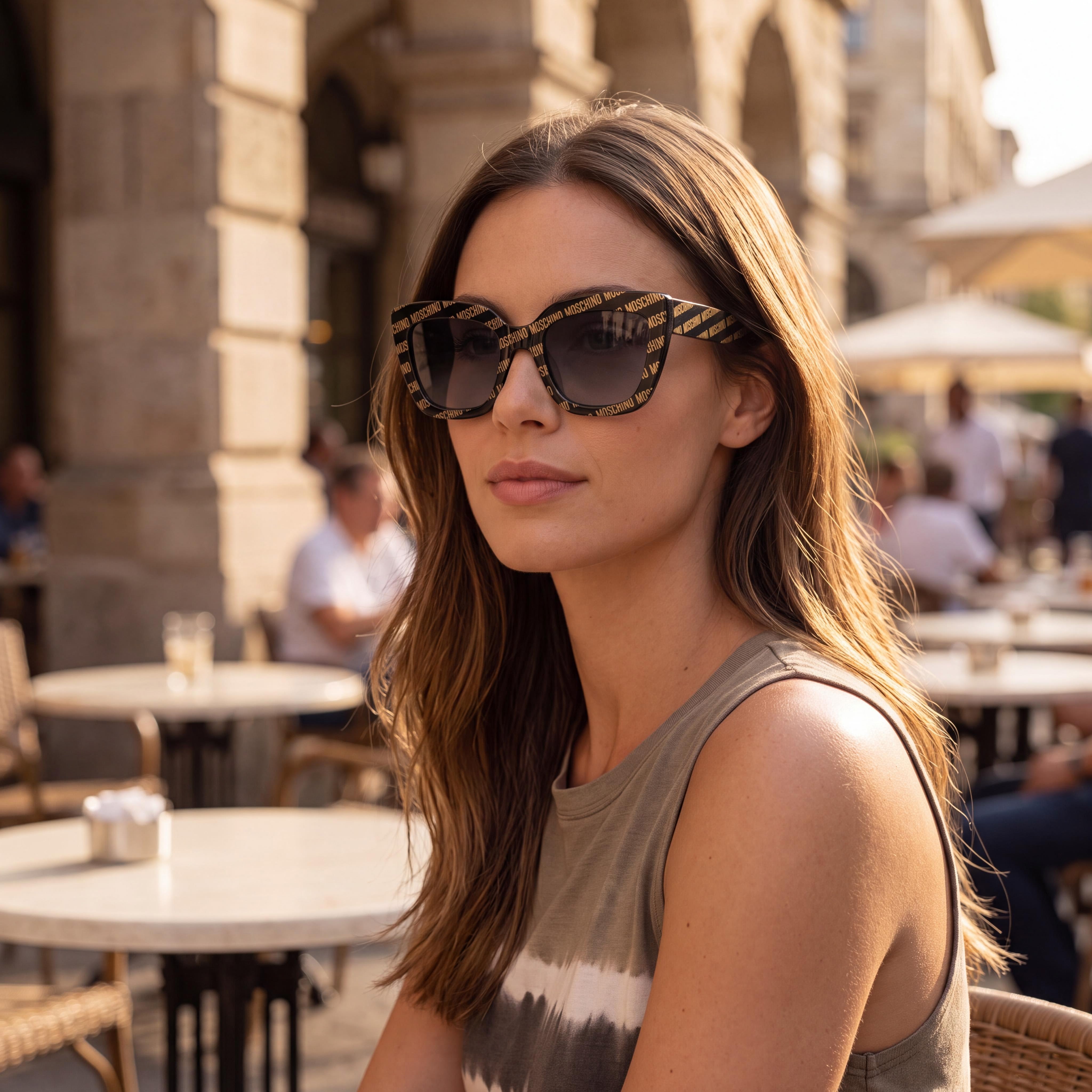 Moschino Casual Women's Cat Eye Black Pattern Plastic Non-Polarized Dark Grey Shaded Gradient UV Protection Sunglasses 52-21-140, Photo 6