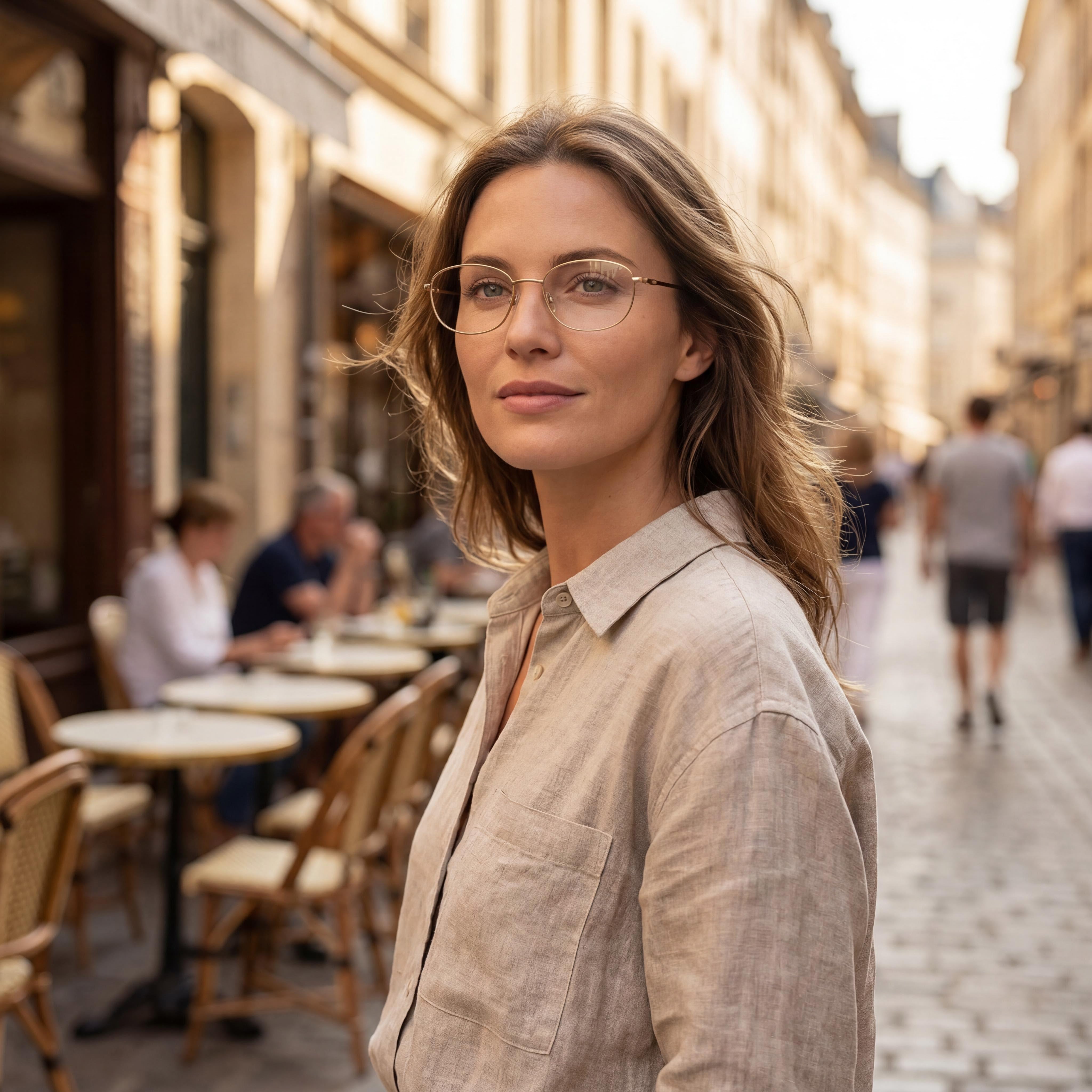 Flexon W3039 Unisex Acetate Eyeglasses, Shiny Gold, 50mm Lens Width, 18mm Bridge, 135mm Temple, Photo 4