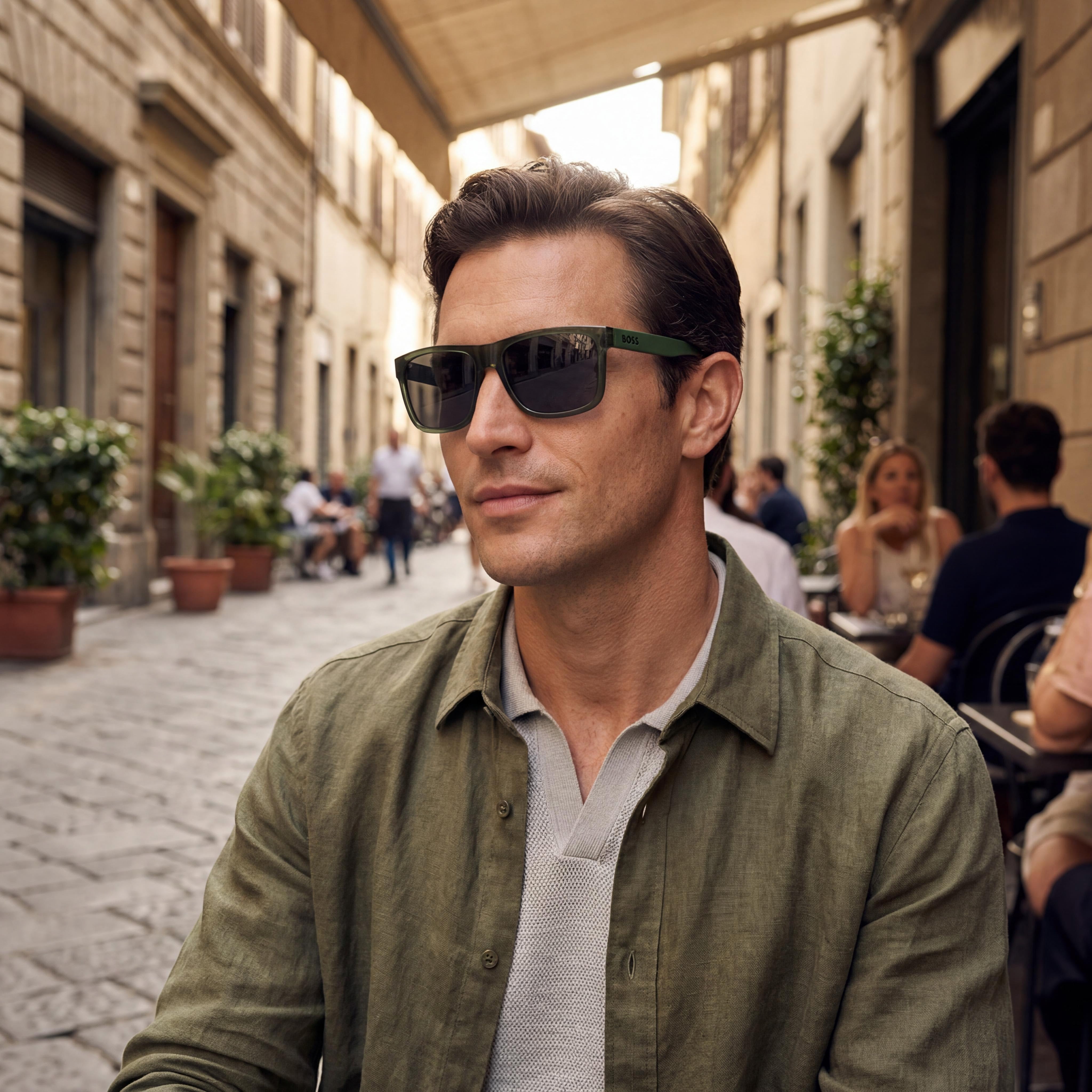Gafas de sol Hugo Boss 1647/S para hombre con montura de celulosa ecológica verde y lentes grises, 100 % protección UV, 55-18-145 mm, Photo 5