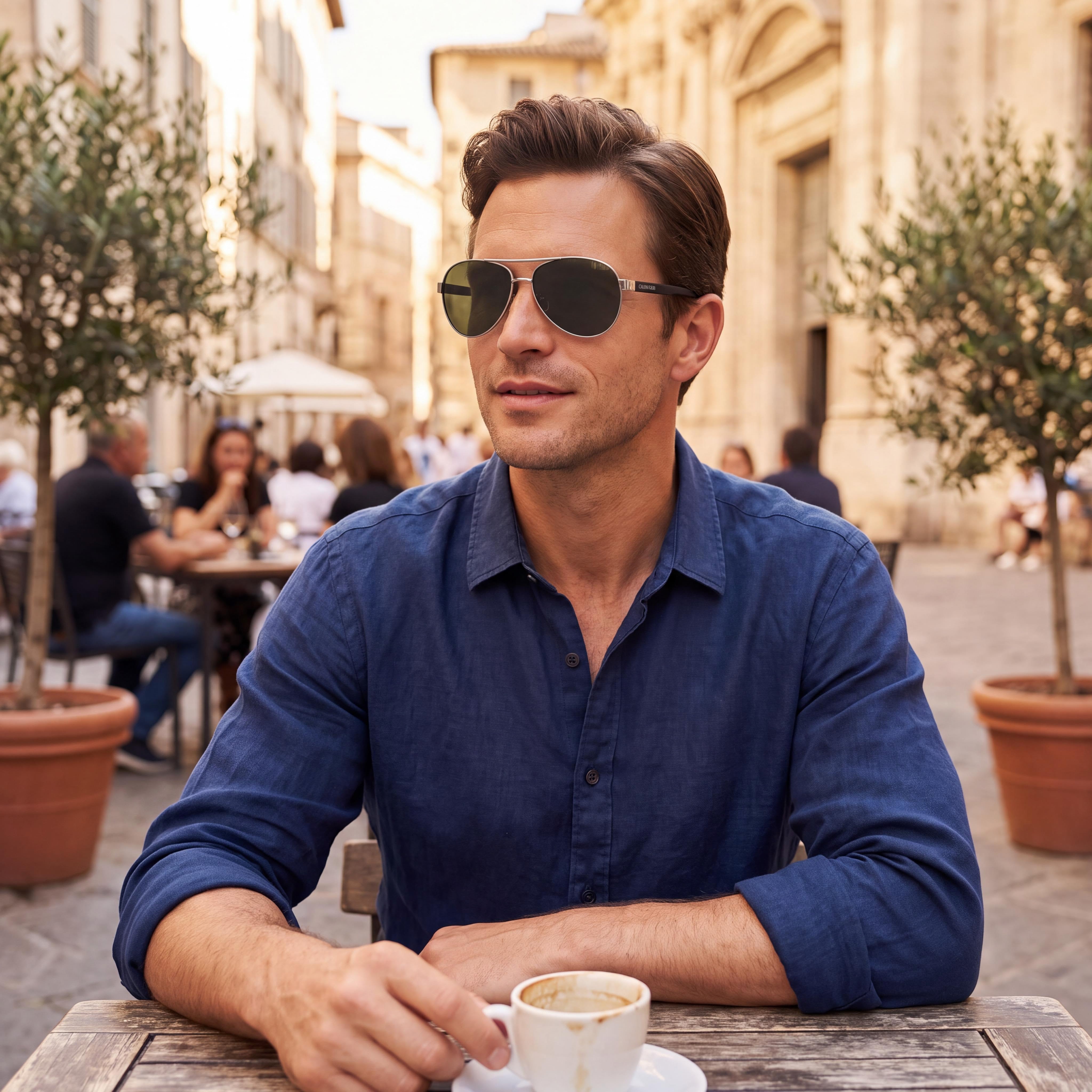 Calvin Klein Men's Aviator With Solid Green Lens Silver Green Polycarbonate Non-Polarized 100% UV Sunglasses 60mm, Photo 6