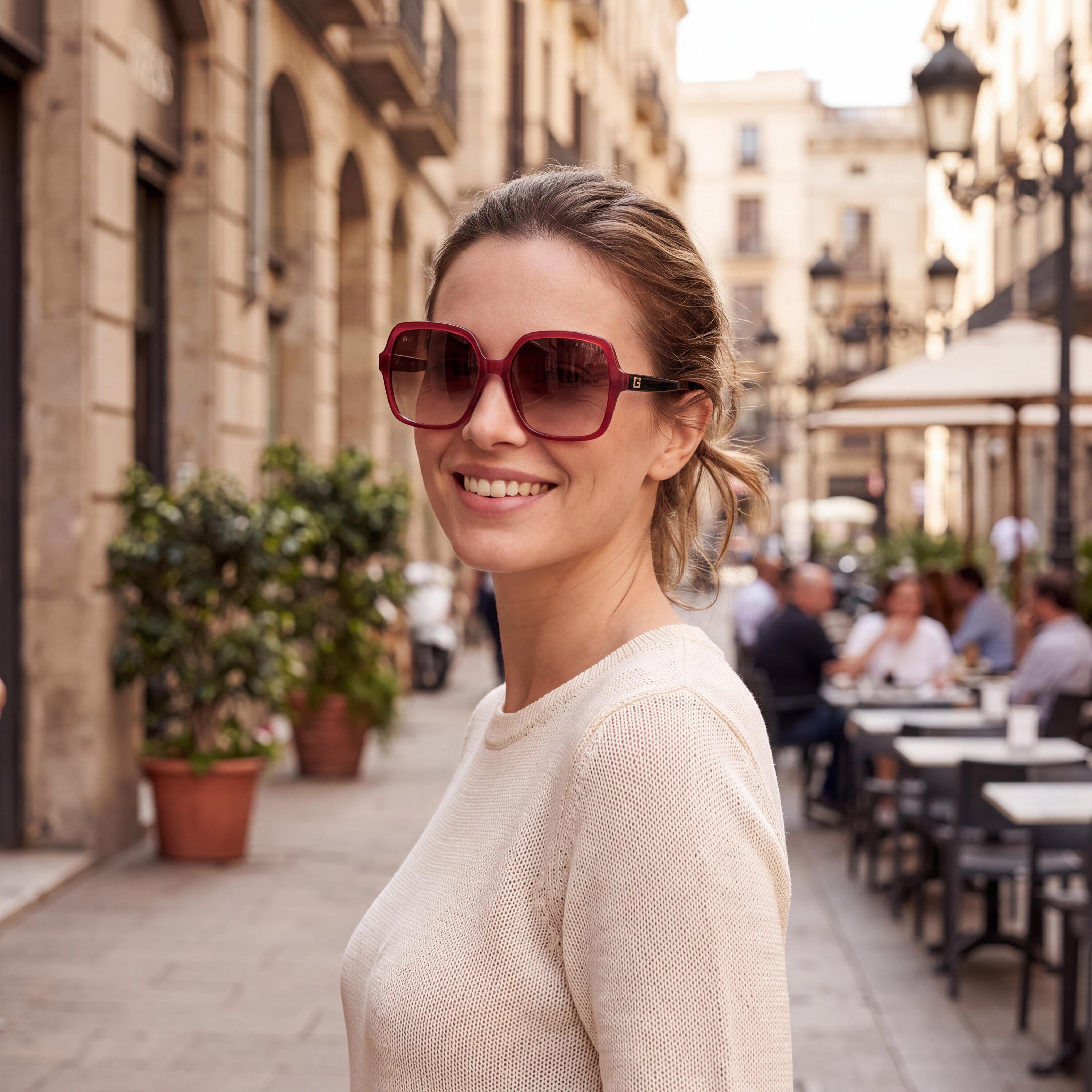 GUESS Unisex Square Full Rim Composite Frame Polycarbonate Lens Shiny Bordeaux UV 400 Sunglasses 57mm, Photo 4