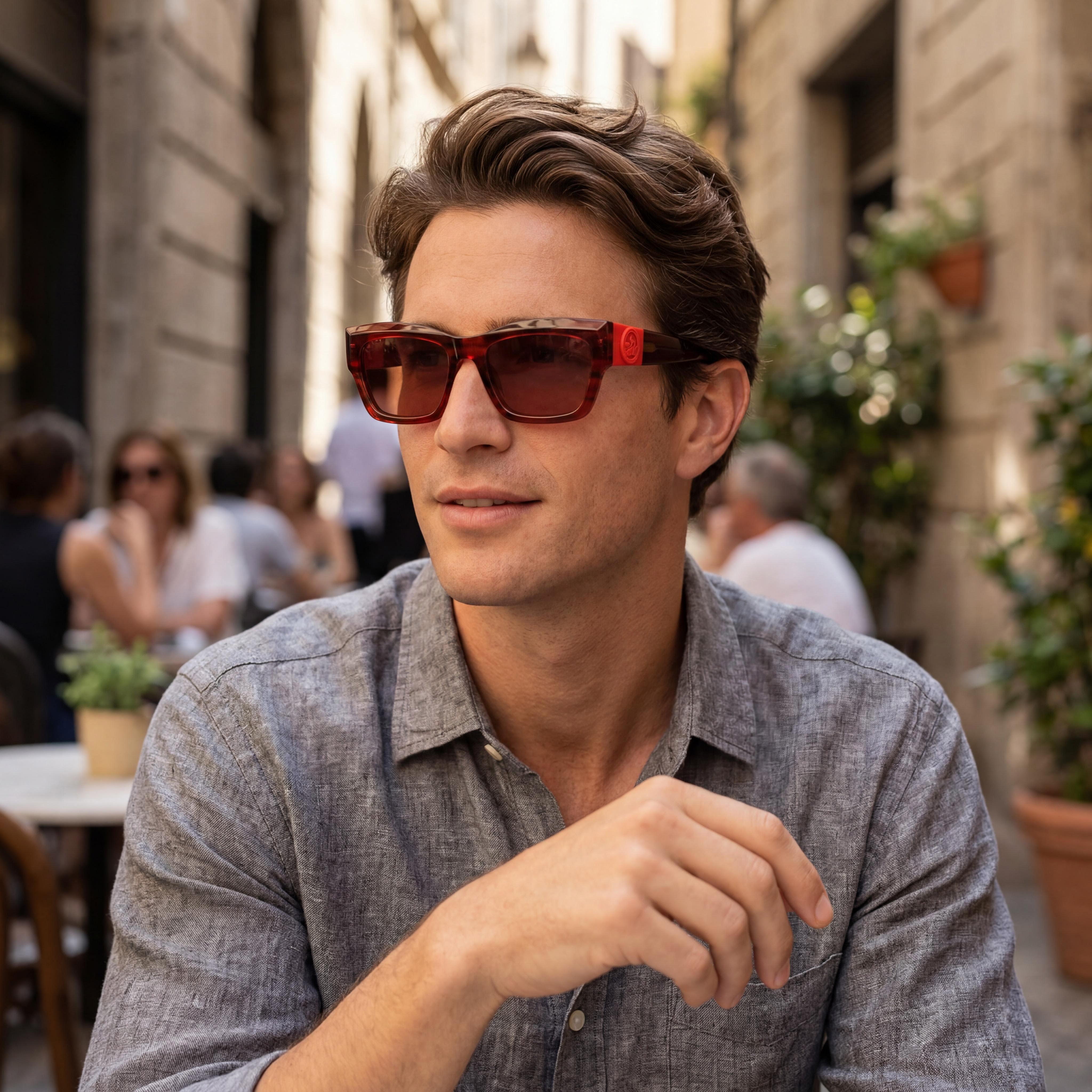 Gafas de sol Longchamp Modern LO763S para hombre, con diseño rectangular modificado y rayas rojas, 6-1-2, Photo 6