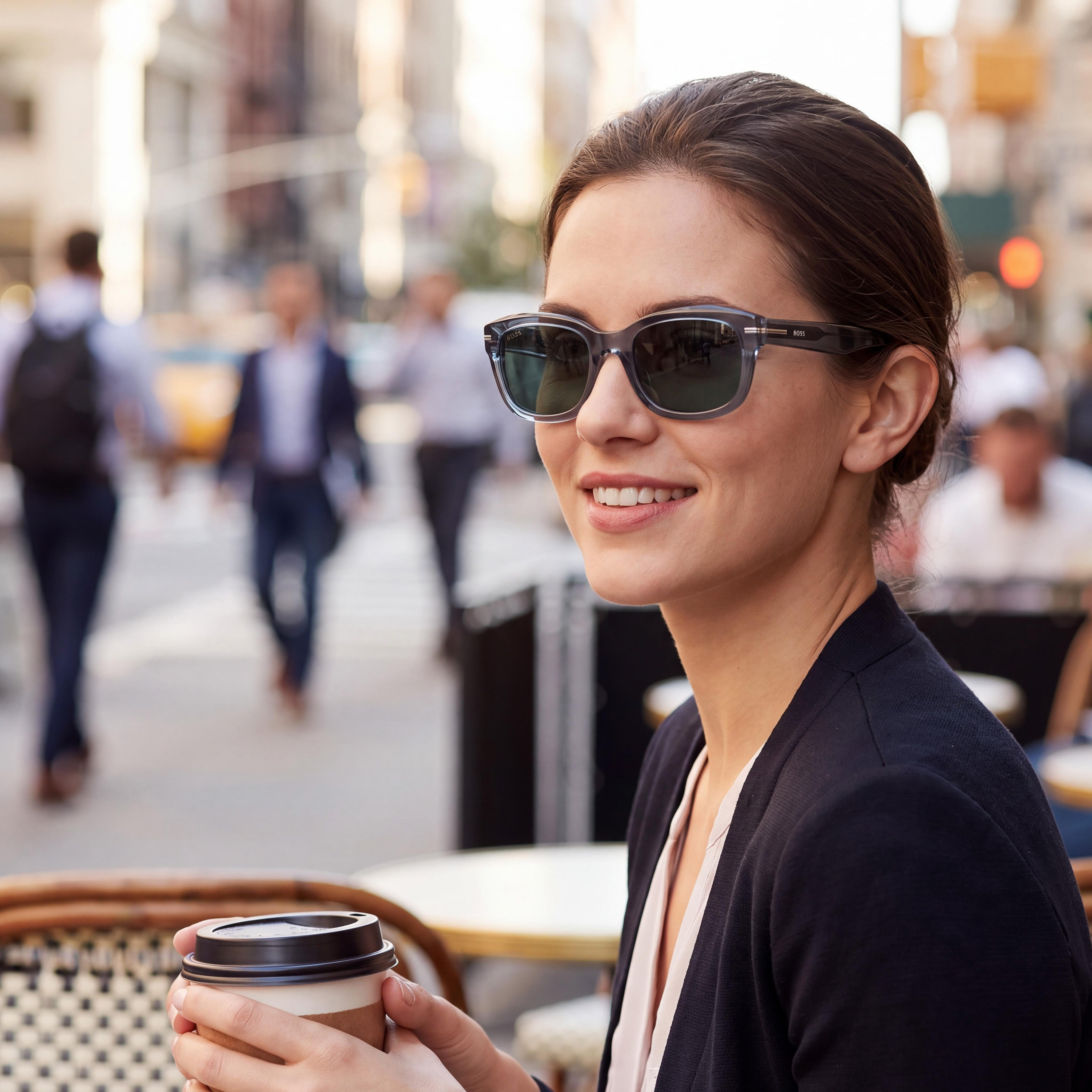 Gafas de sol rectangulares Hugo Boss para mujer Boss 1793/F/S de acetato gris ligeras con espejo verde de 53 mm, Photo 5
