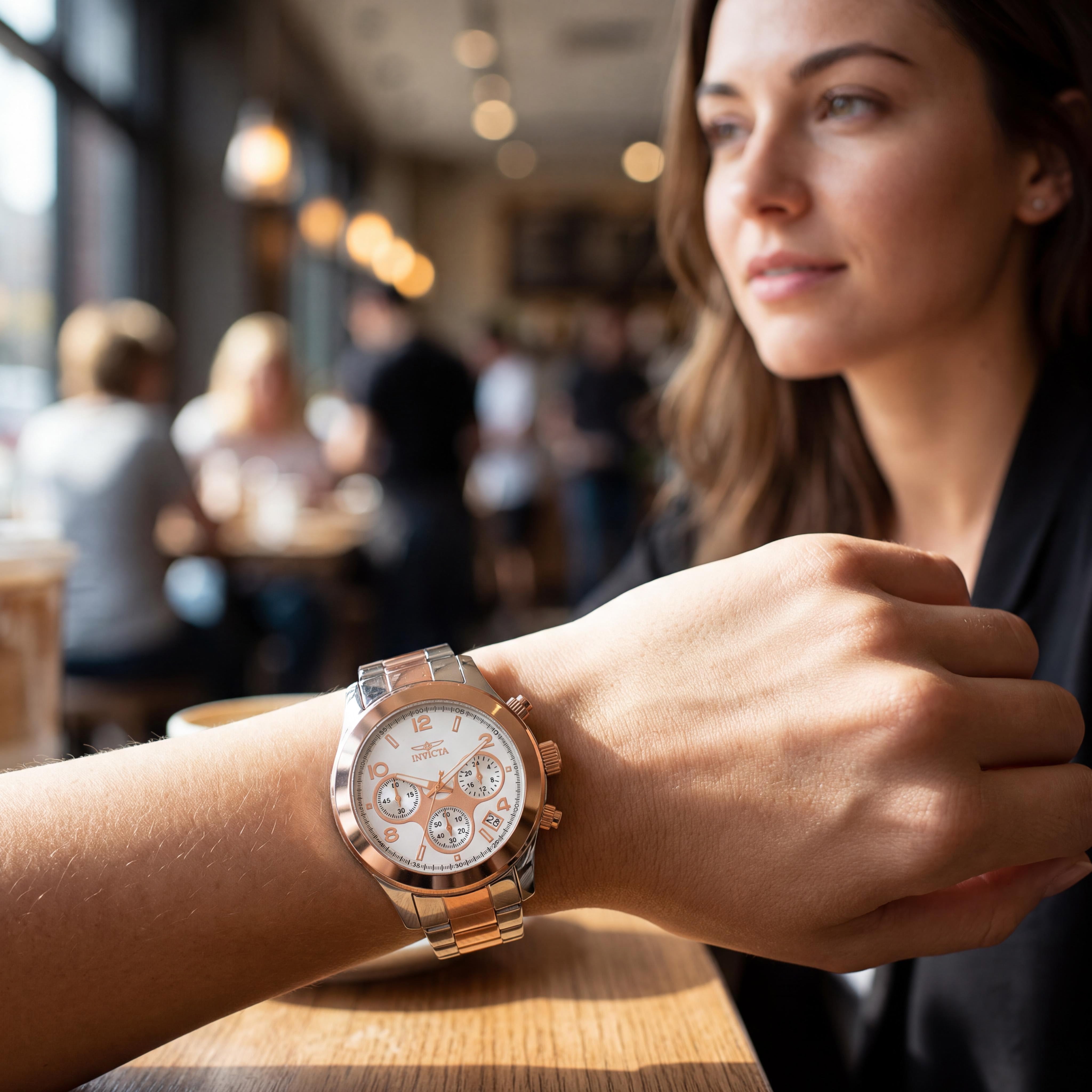 Reloj Invicta Angel Cronógrafo para mujer de acero inoxidable de dos tonos con chapado en oro rosa, esfera blanca, 38 mm, Photo 5