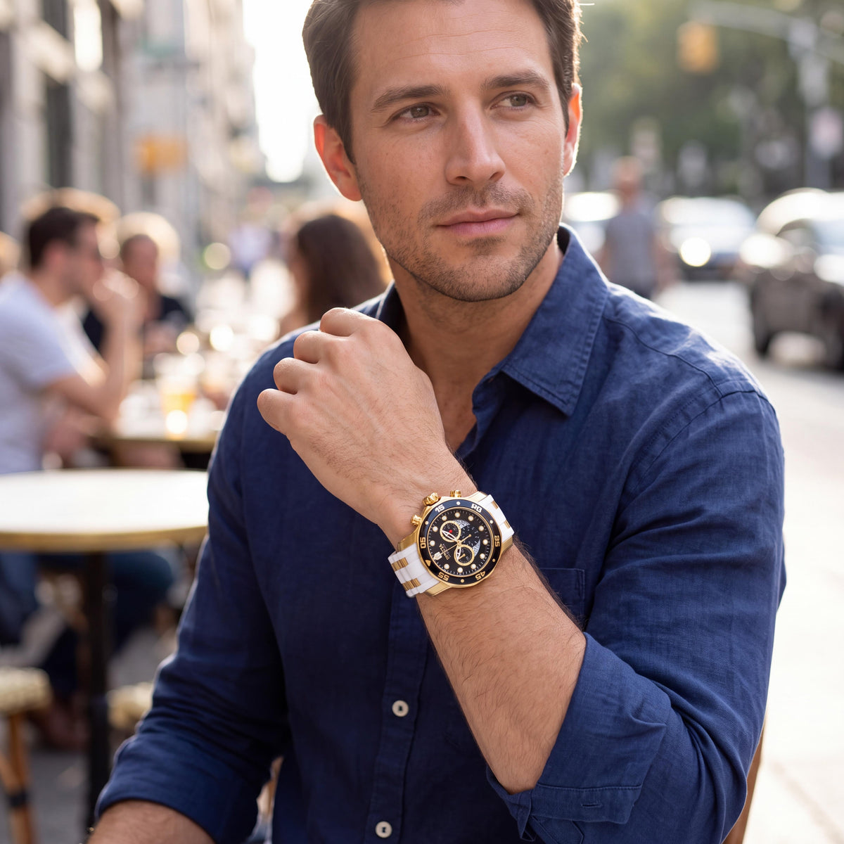 Invicta Reloj de pulsera cronógrafo Pro Diver para hombre, con esfera negra, caja de acero inoxidable y correa de silicona en oro blanco, 48 mm, Photo 3