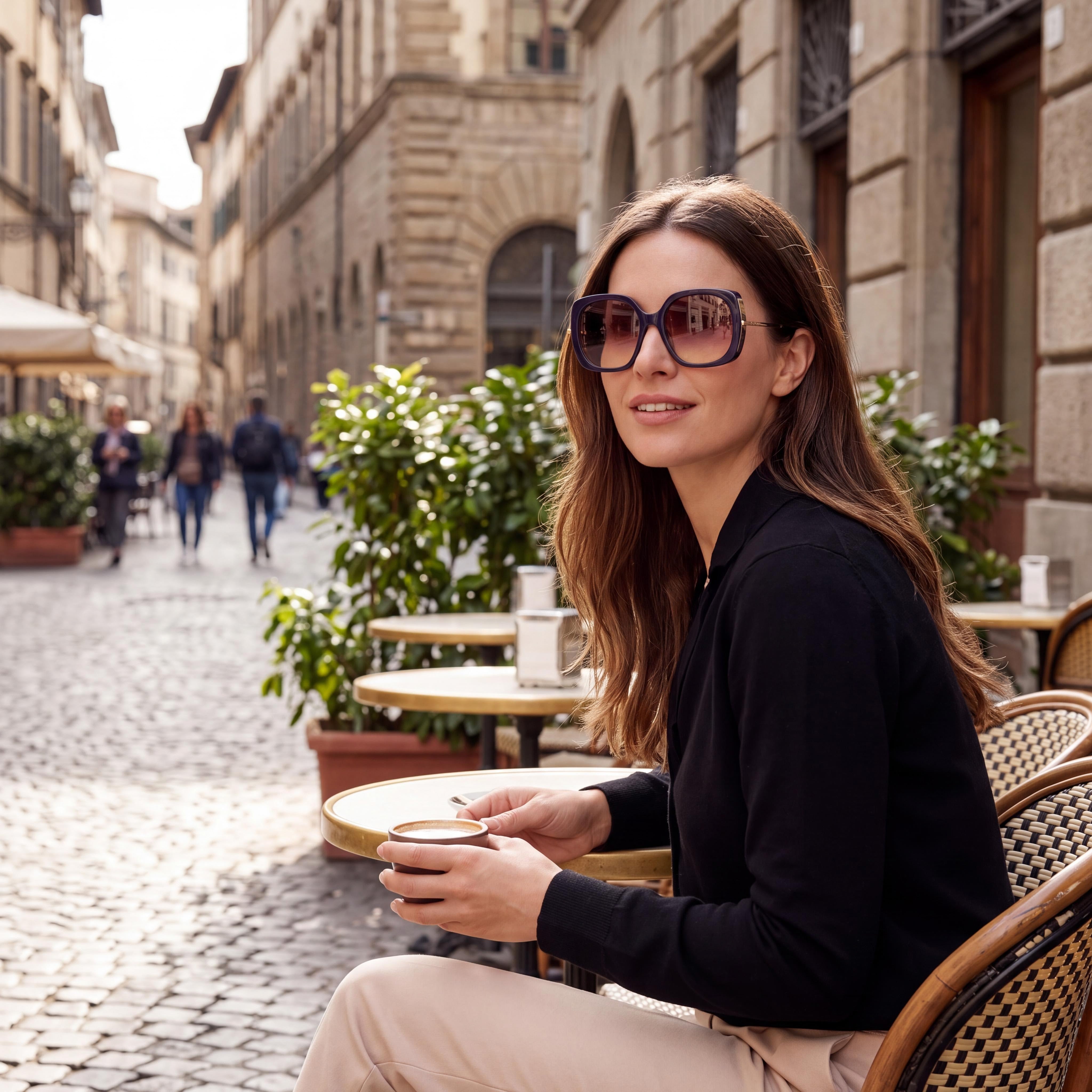 MaxMara MM0079 Clásico Women's Acetate Non-Polarized Sunglasses with Gradient Brown Lenses, Shiny Blue, Shiny Pale Gold 58-19-135, Photo 5