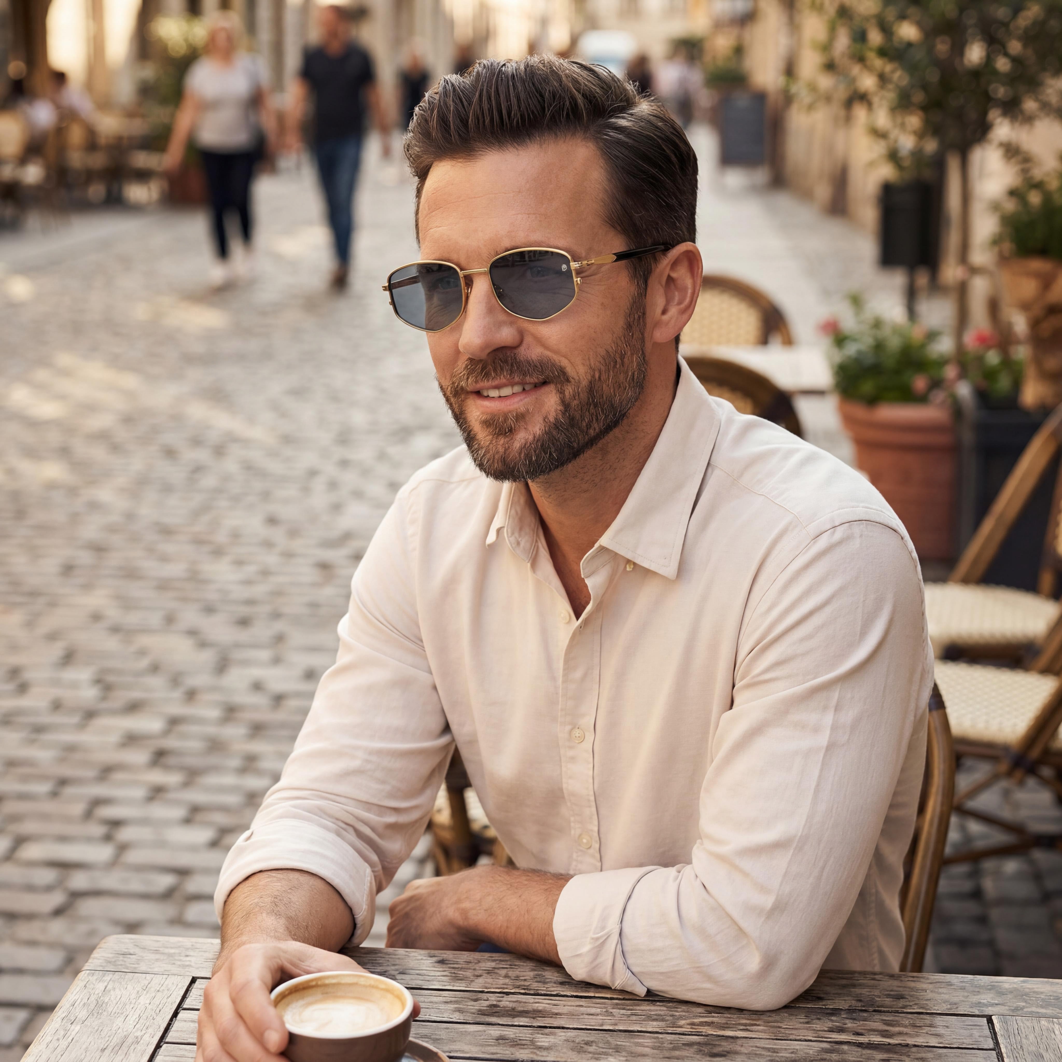 David Beckham DB 1129/S Men's Rectangular Gold Dark Grey Frame Gold Black Lens Polycarbonate 100% UV Protection 52mm, Photo 6