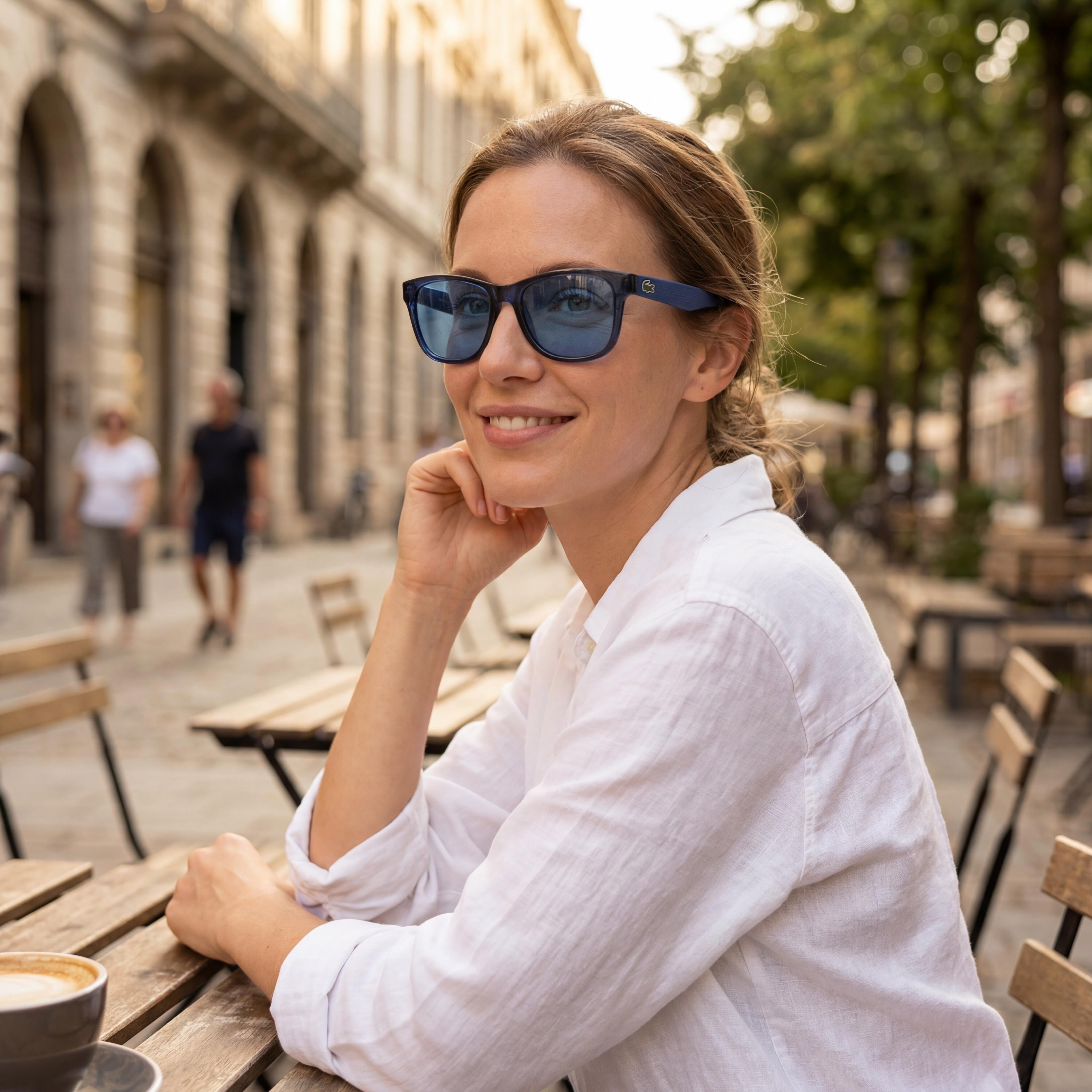 Gafas de sol Lacoste Classic para mujer, montura de plástico azul, sin polarizar, con protección UV, talla 52-18-140, Photo 6