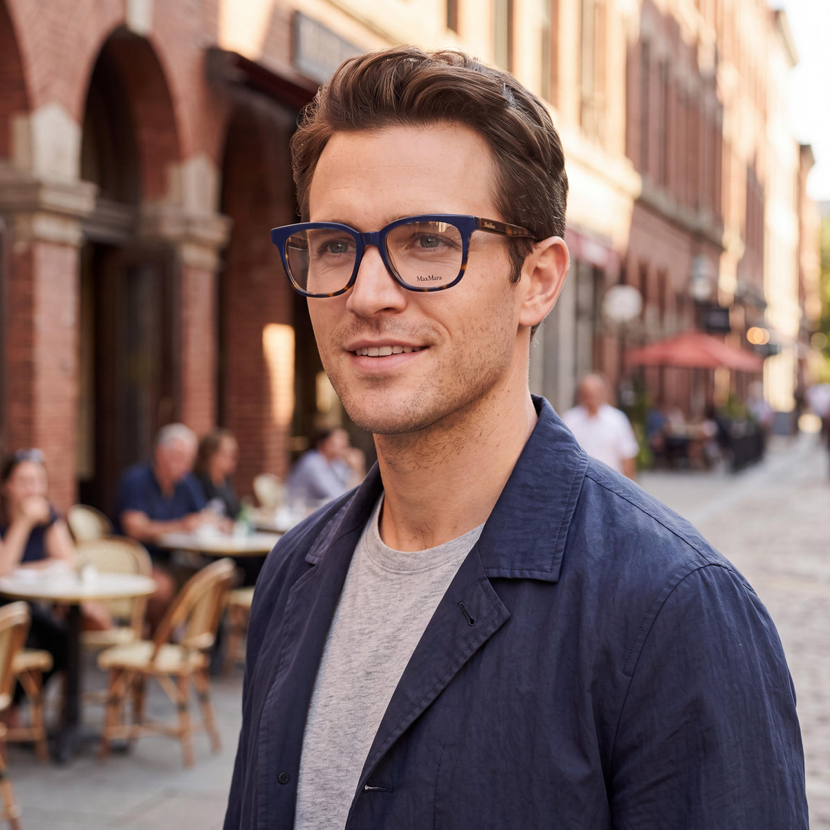 MaxMara Modern Men's Blue Havana Dark Havana Prescription Ready Optical Frames with Clear Demo Lenses, Photo 3