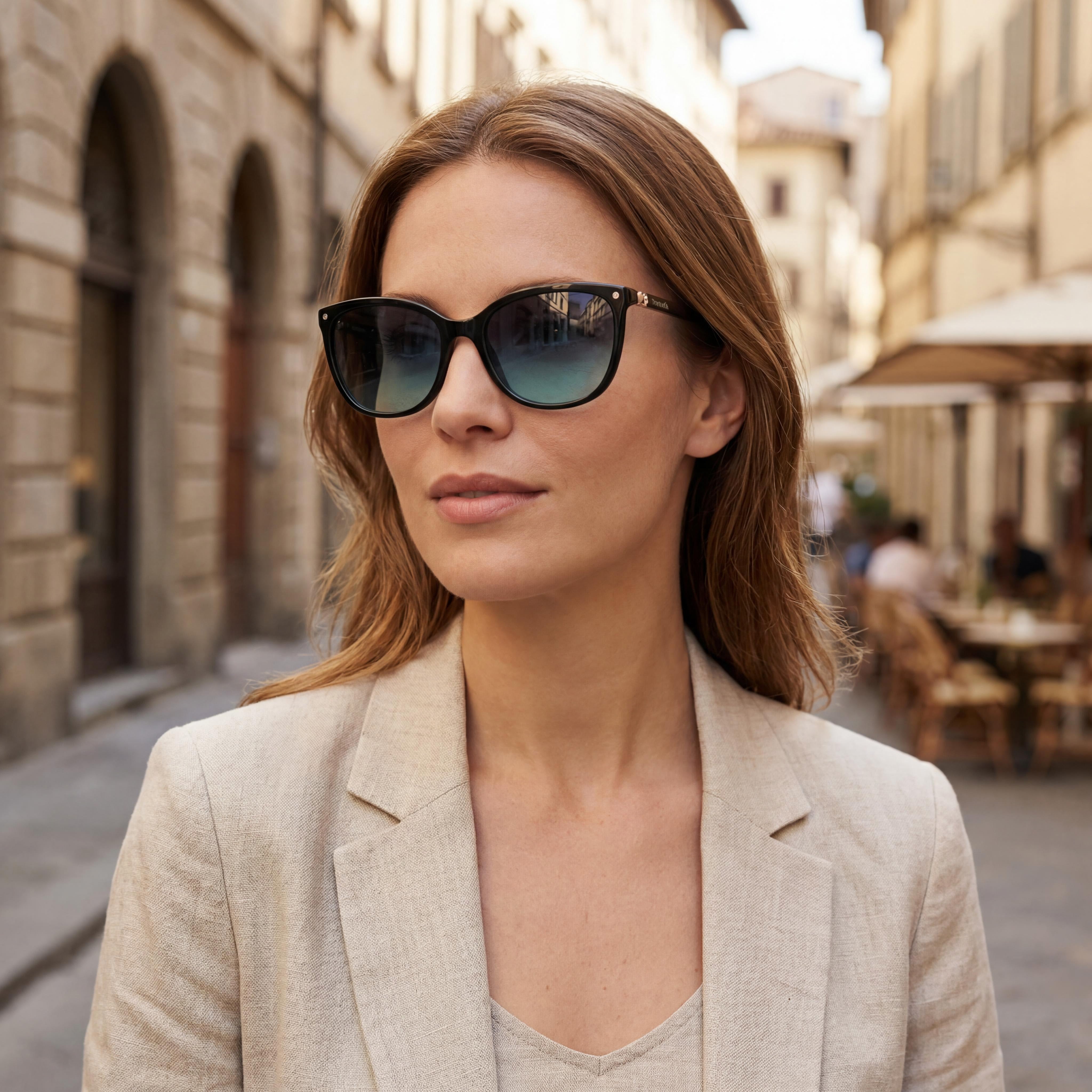 Tiffany Contemporary Women's Blue Black Plastic Frame Sunglasses with Blue Shaded UV Protected Lenses, Non-Polarized 53mm, Photo 3