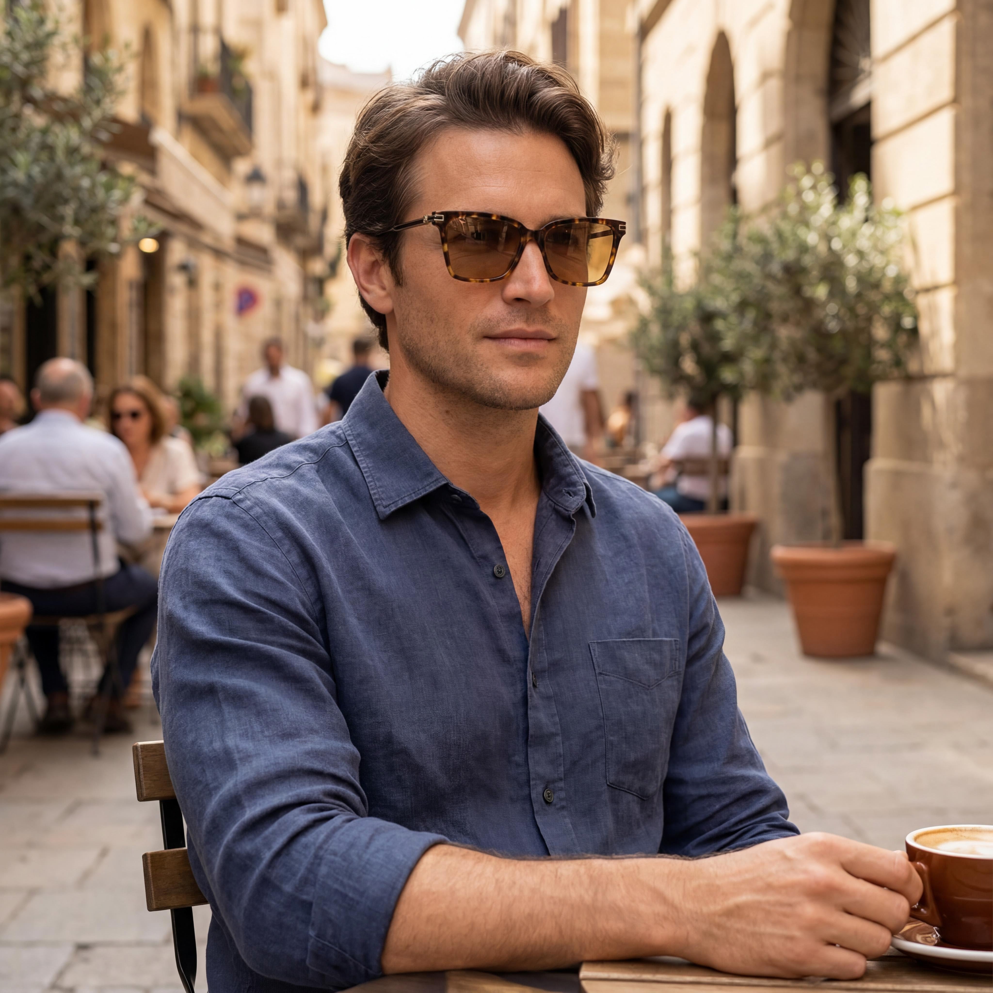 Gafas de sol Ferragamo para hombre Sf2036s con montura de titanio carey oscuro y lentes de policarbonato 56-16-140, Photo 6