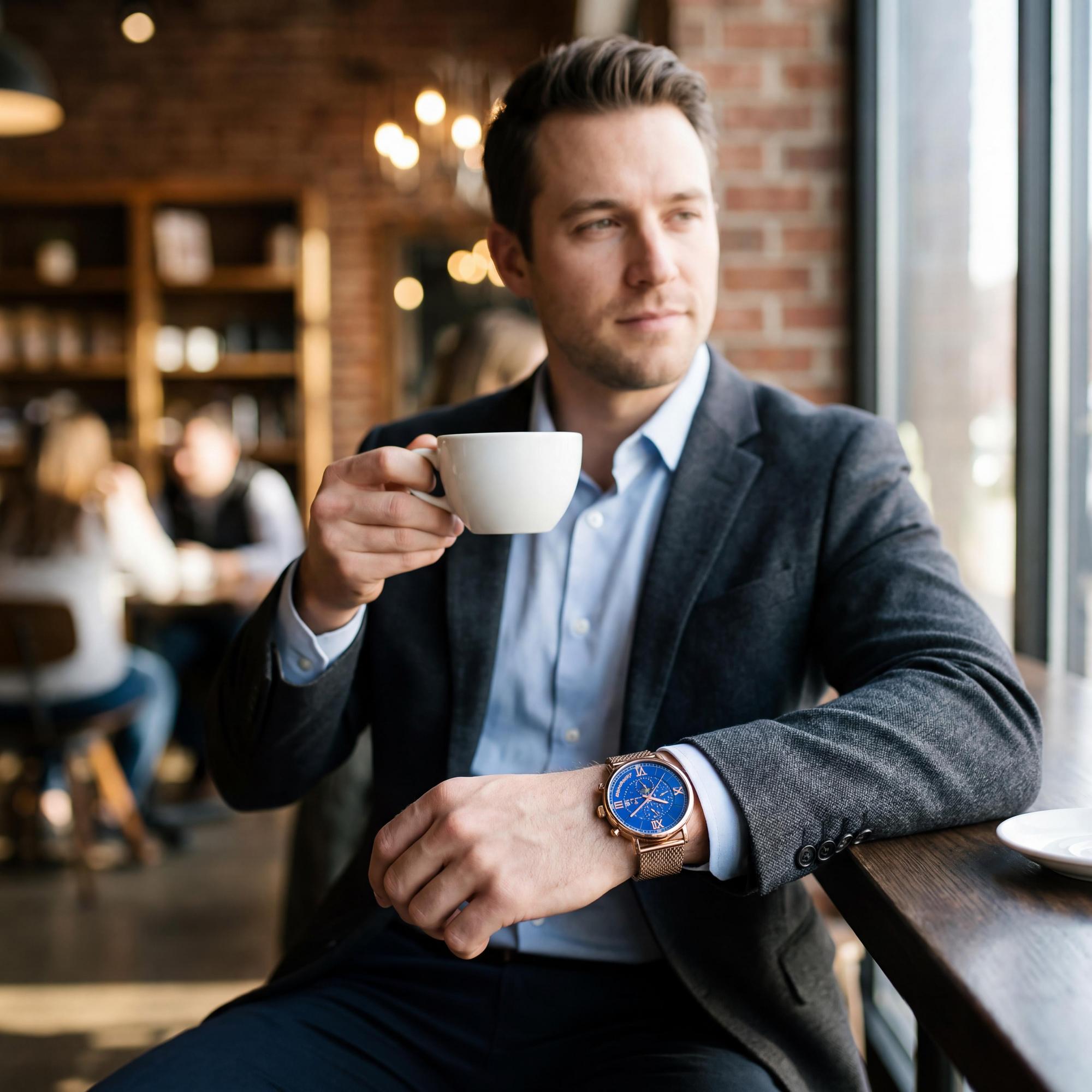 Reloj automático Christian Van Sant para hombre con esfera azul y pulsera de malla de acero inoxidable, Photo 4