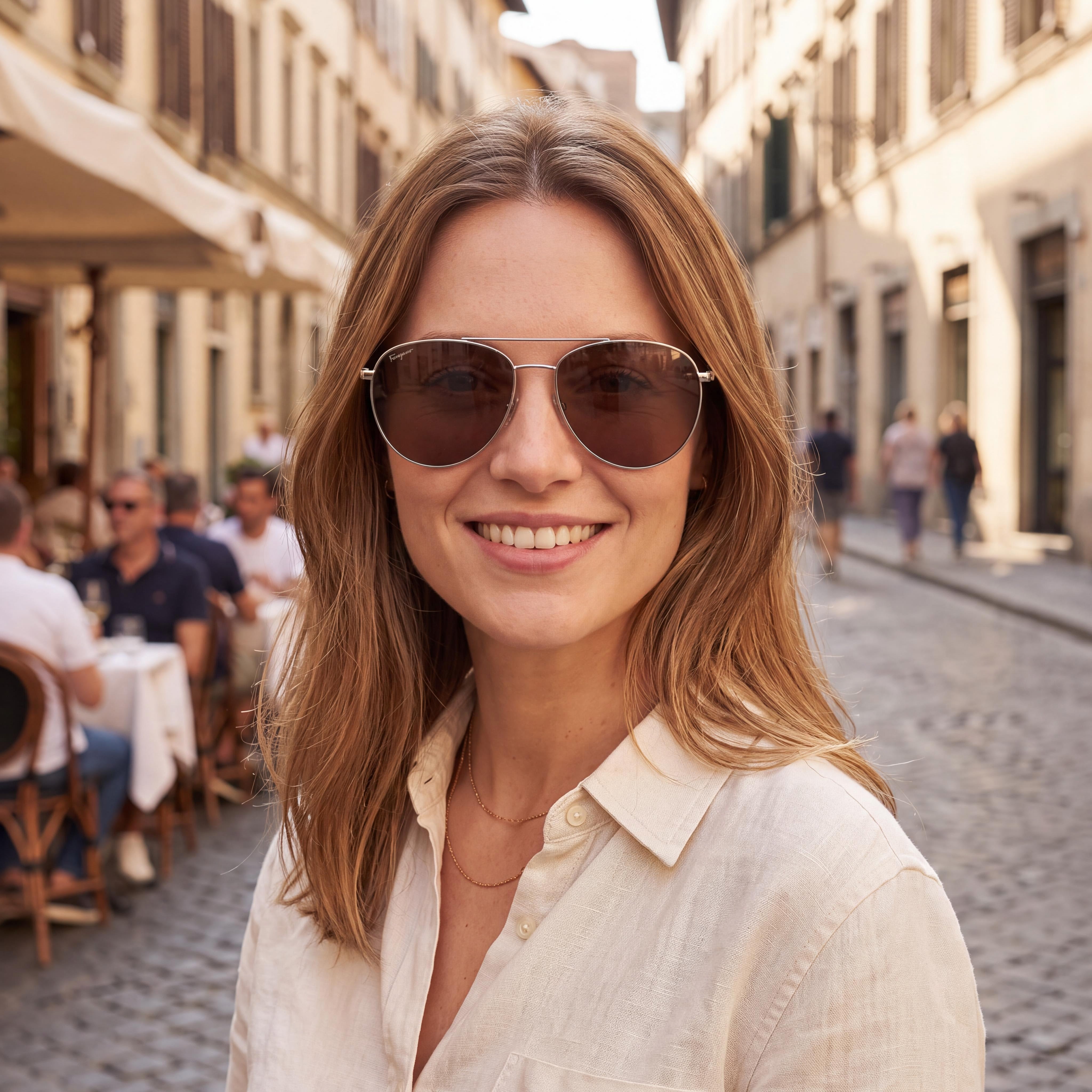 Salvatore Ferragamo Aviators Unisex Silver Metal Brown Lens UV Protection Sunglasses 60-15-140mm, Photo 6
