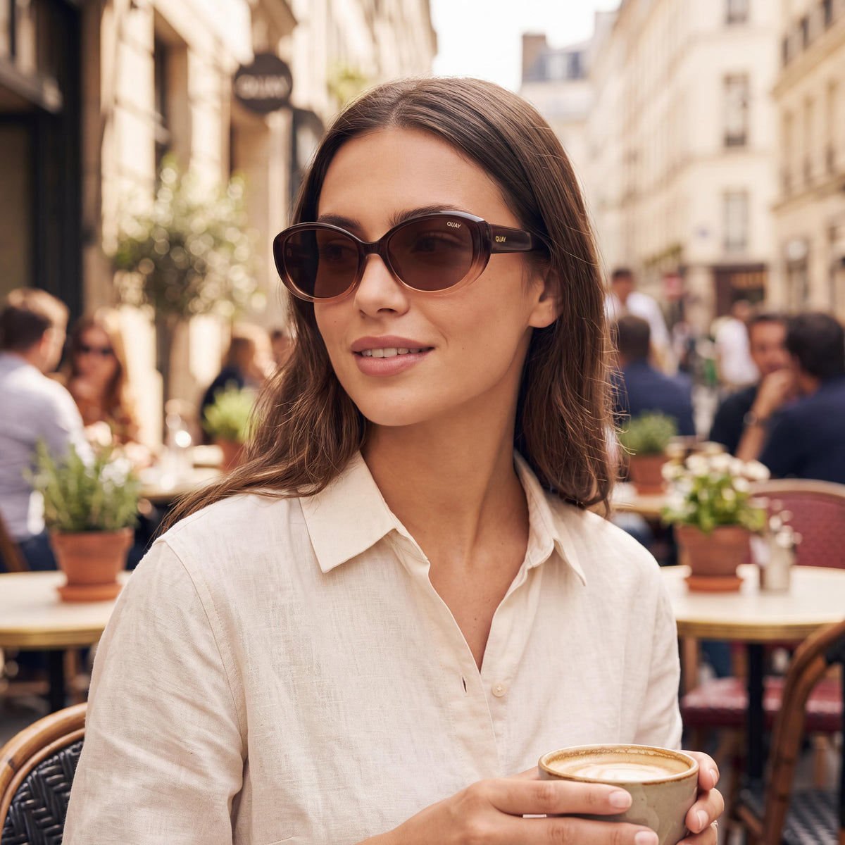 QUAY On Brand Women's Rectangular Non-Polarized Injection Sepia Ombre Brown Sunglasses 55-18-145mm, Photo 6