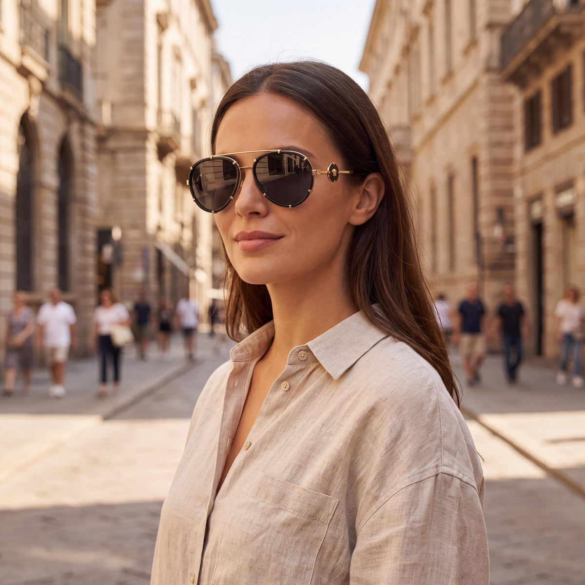 Versace VE 2232 Vintage ICON Women's Black Plastic Rectangular Pilot Dark Grey Lenses 61mm Sunglasses, Photo 6