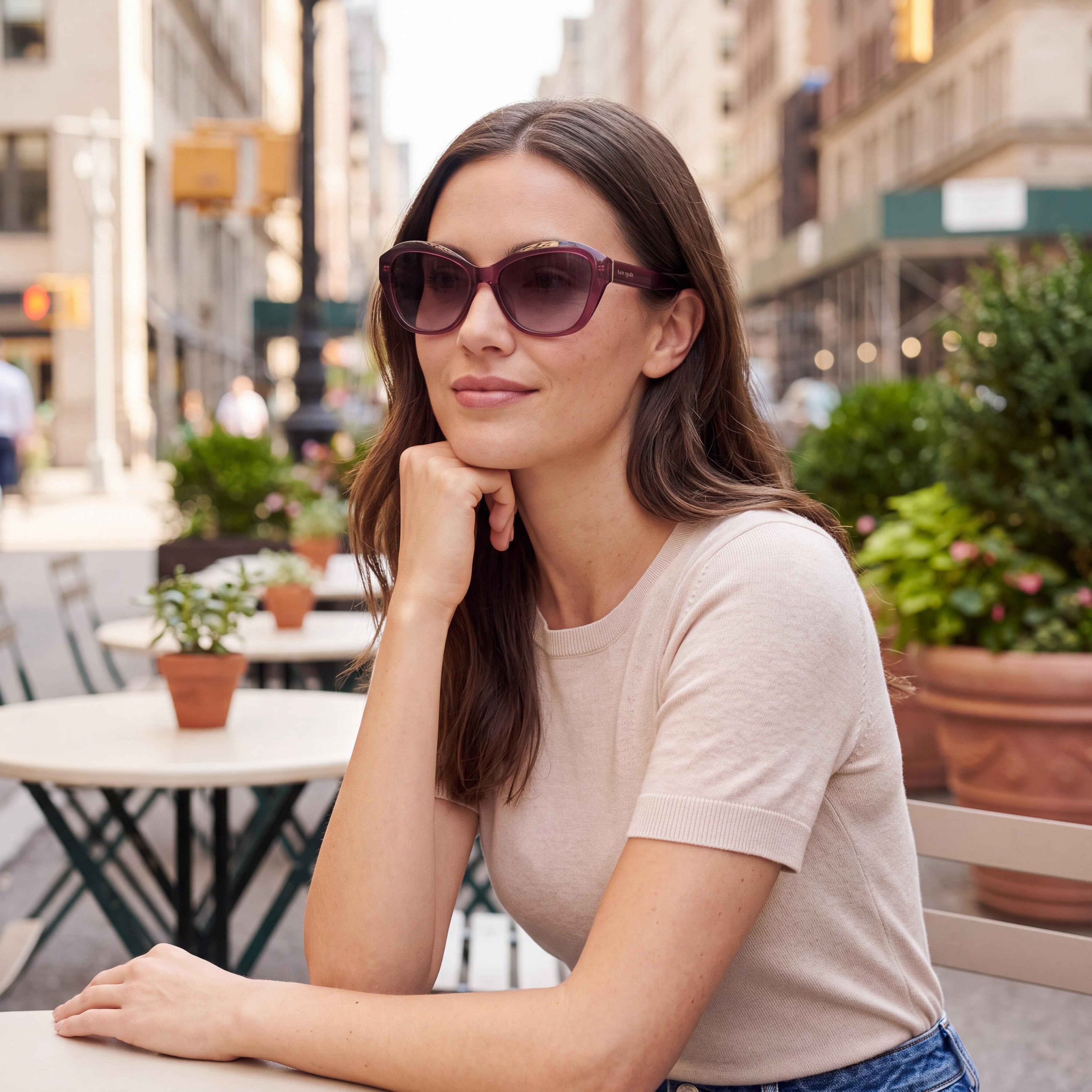 Gafas de sol Kate Spade New York con diseño de ojo de gato para mujer, acetato rojo, lentes rosas de doble tono, protección UV 400, 54 mm, Photo 4