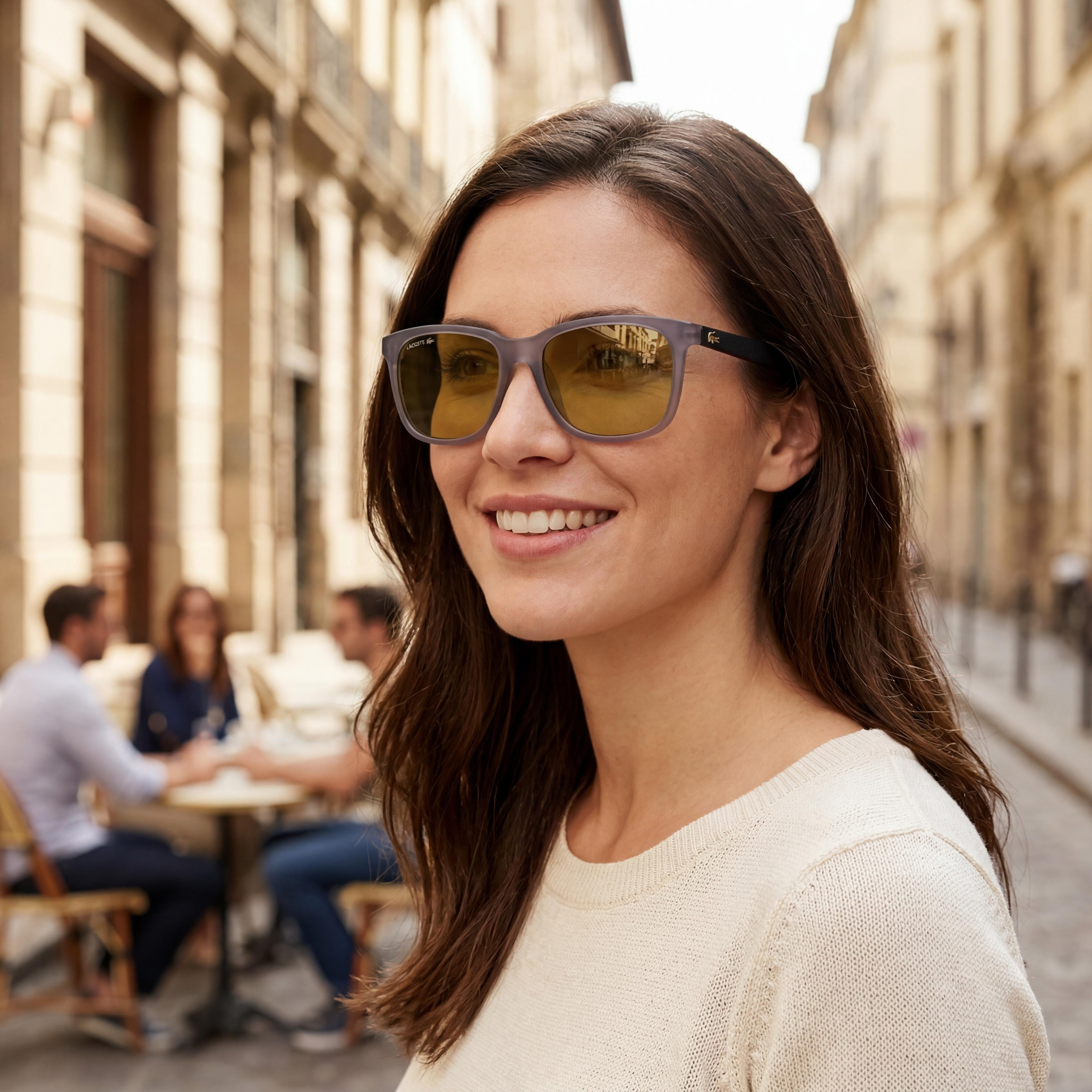 LACOSTE Eyewear L838sa Women's Rectangular Plastic Sunglasses Matte Gray Frame Grey Lens 56-17-140, Photo 6