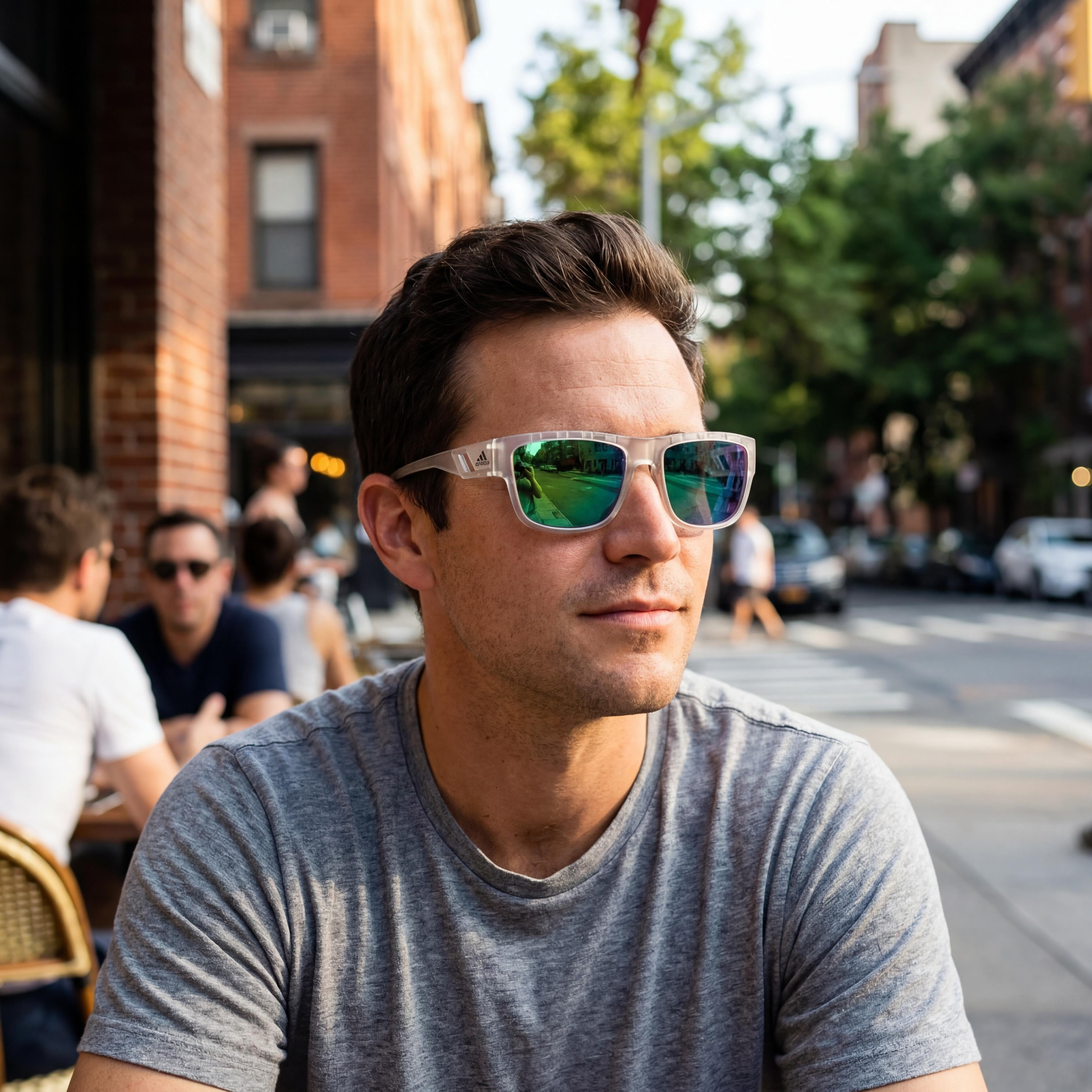 adidas Gafas de sol de plástico 100% UV para hombre, armazón de cristal, lente de espejo verde, 60 mm, Photo 6
