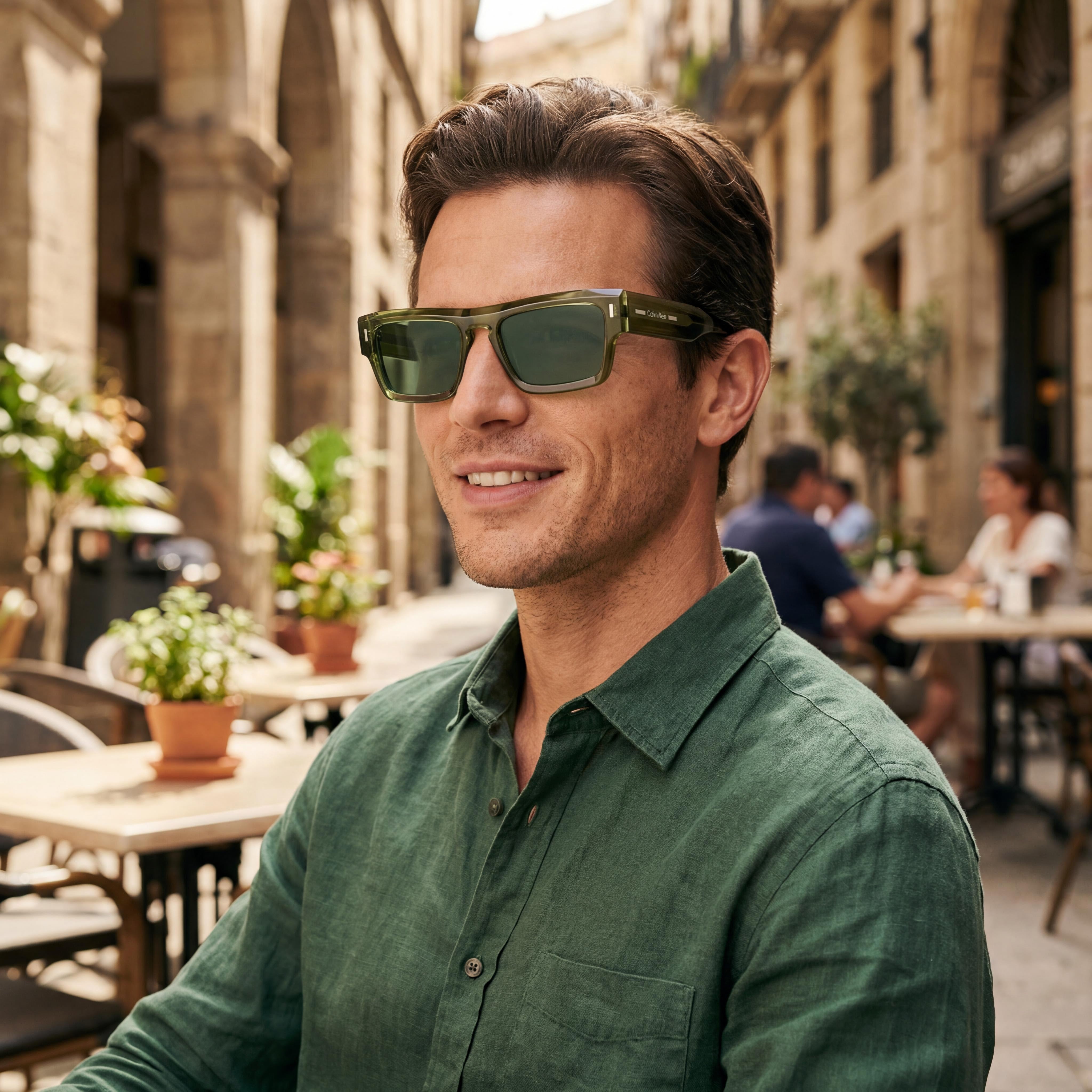 Calvin Klein Ck24532s Men's Khaki Plastic Frame Sunglasses, Solid Petrol Lenses, UV Protection, 54mm, Photo 6
