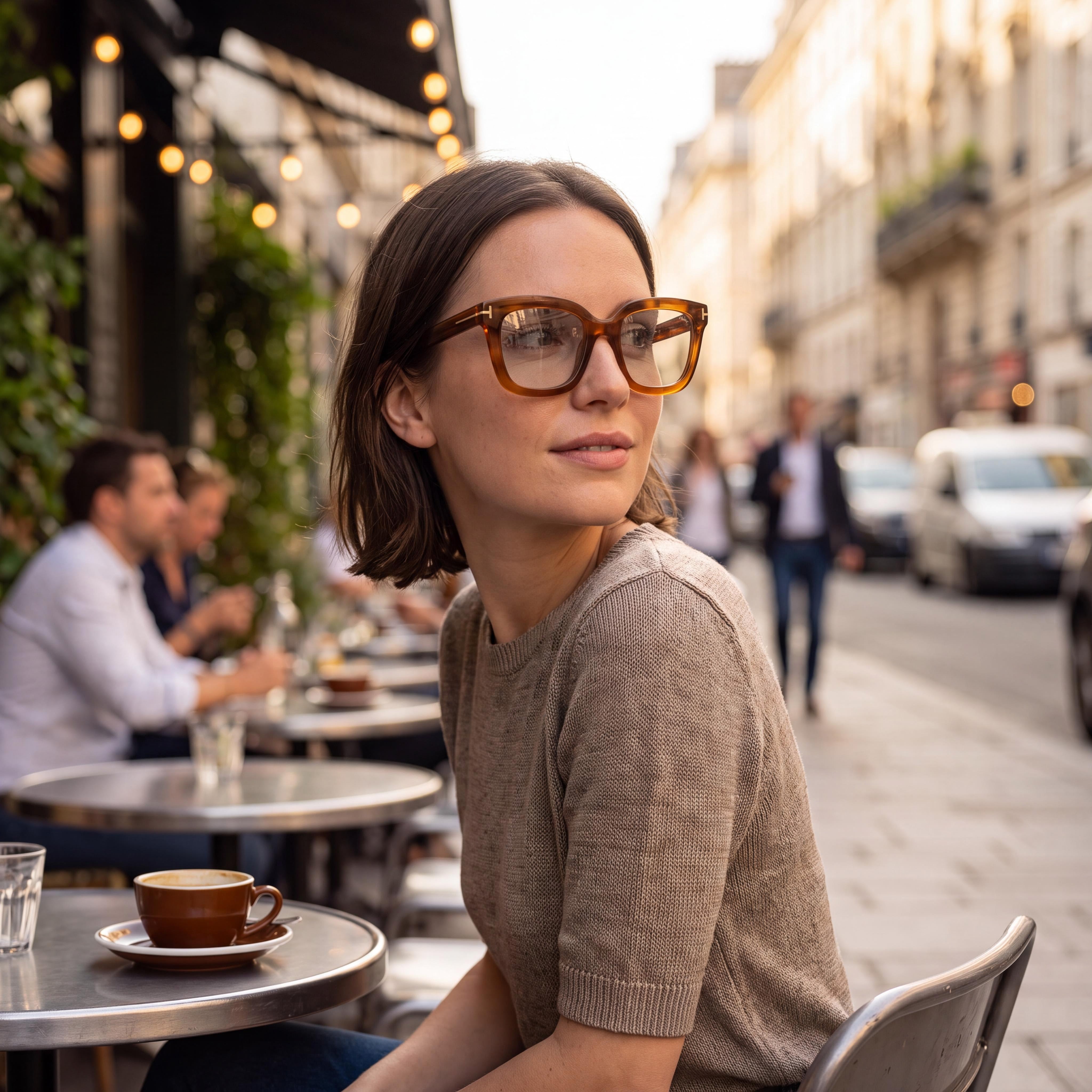 Gafas de sol Tom Ford TF5880-B para mujer, de plástico pantografiado, brillante, transparente, ámbar, con bloqueo de luz azul, montura completa, cuadradas, 51 mm, Photo 4