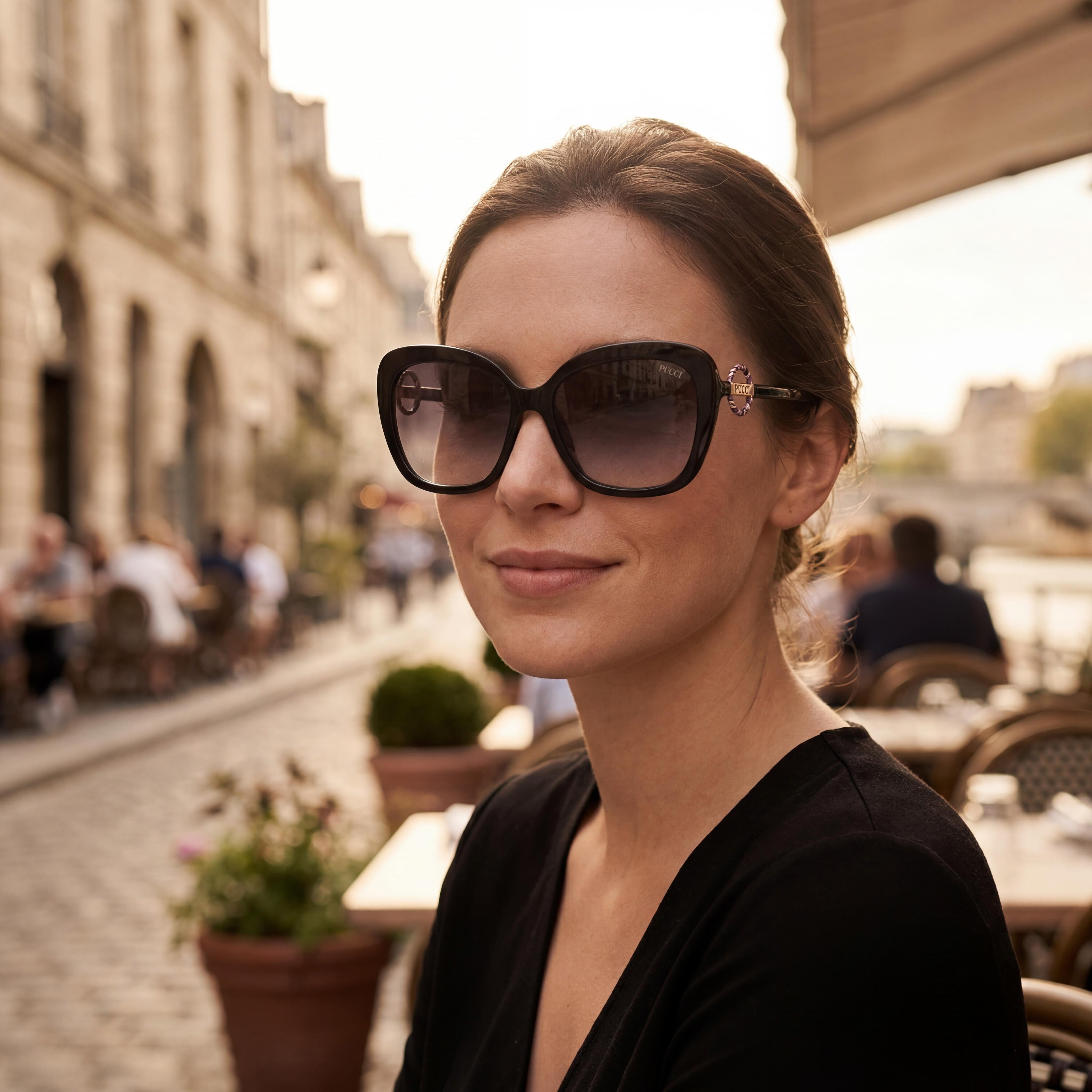 Gafas de sol unisex Emilio Pucci EP0165 Vivara con montura de plástico, lentes ahumadas con protección UV, 58 mm, color negro brillante, Photo 4